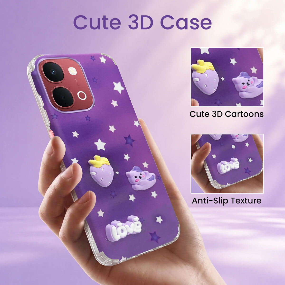 For Vivo Y31T 5G Back Cover Case (3D Cute Cartoons | Hard Back Side Soft | Matte Premium Finish | HD Printing)