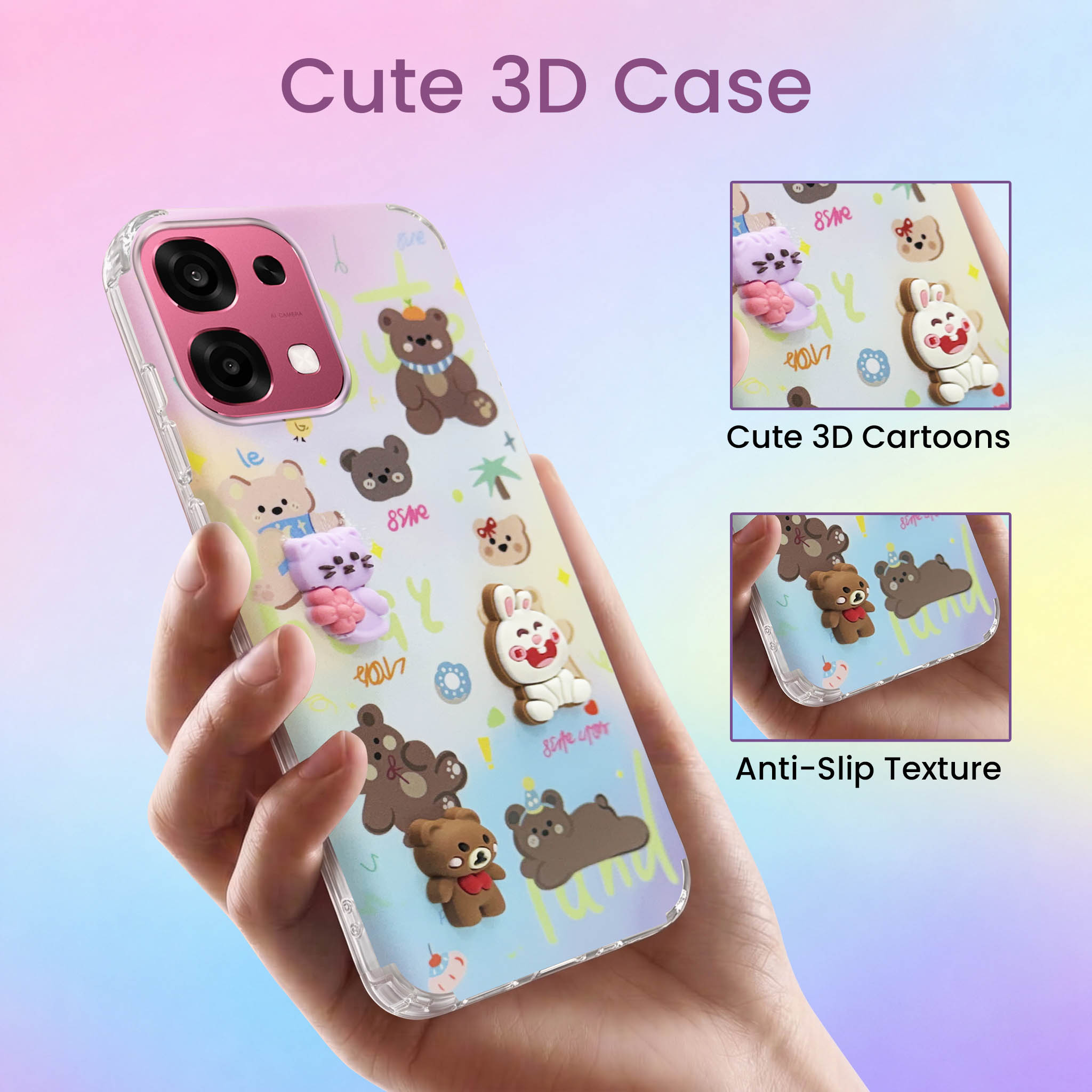 For Oppo F31 5G | Oppo F33 5G Back Cover Case (3D Cute Cartoons | Hard Back Side Soft | Matte Premium Finish | HD Printing)