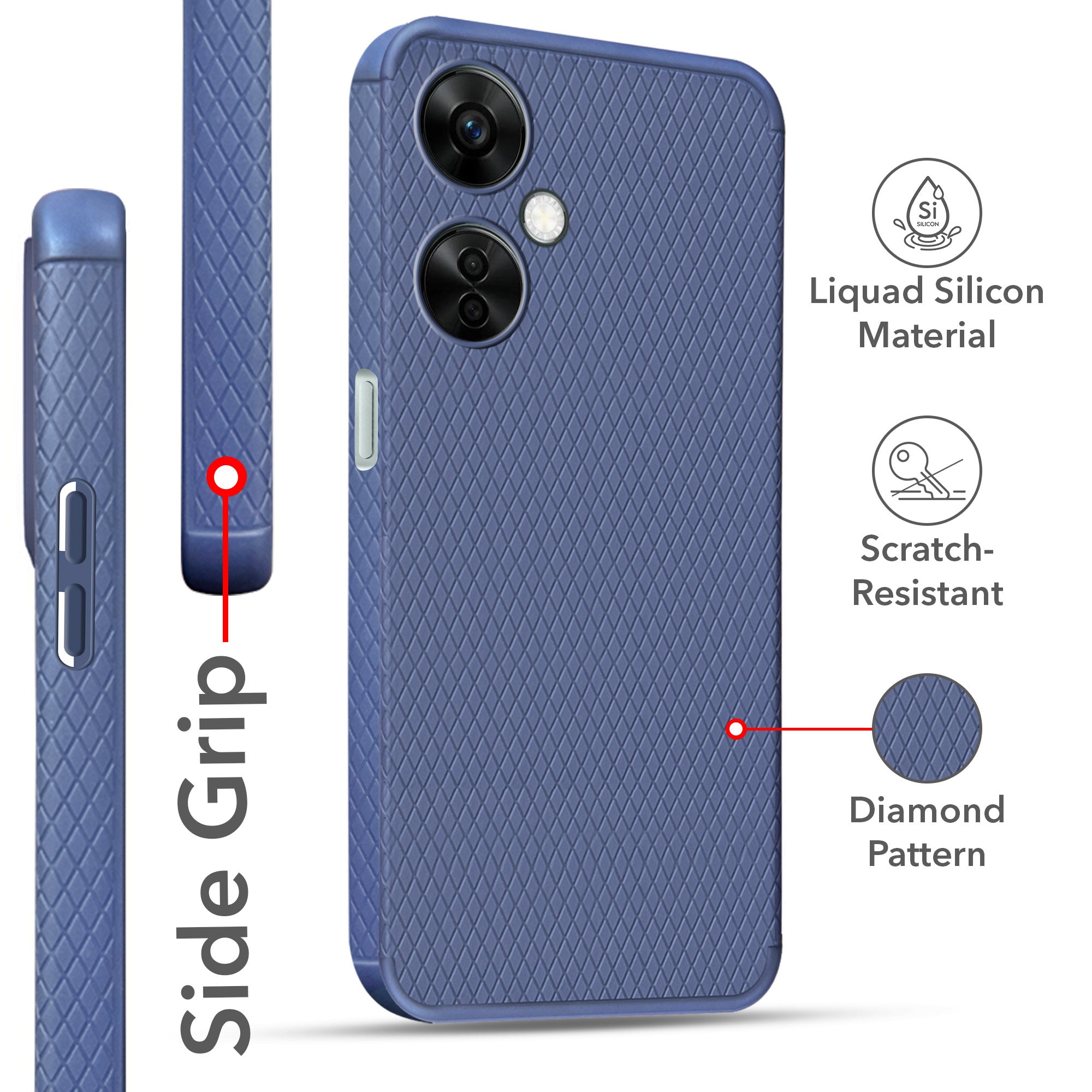 For OnePlus Nord CE 3 Lite Back Cover Case (Liquid Silicone | Side Grip | Camera Protection)
