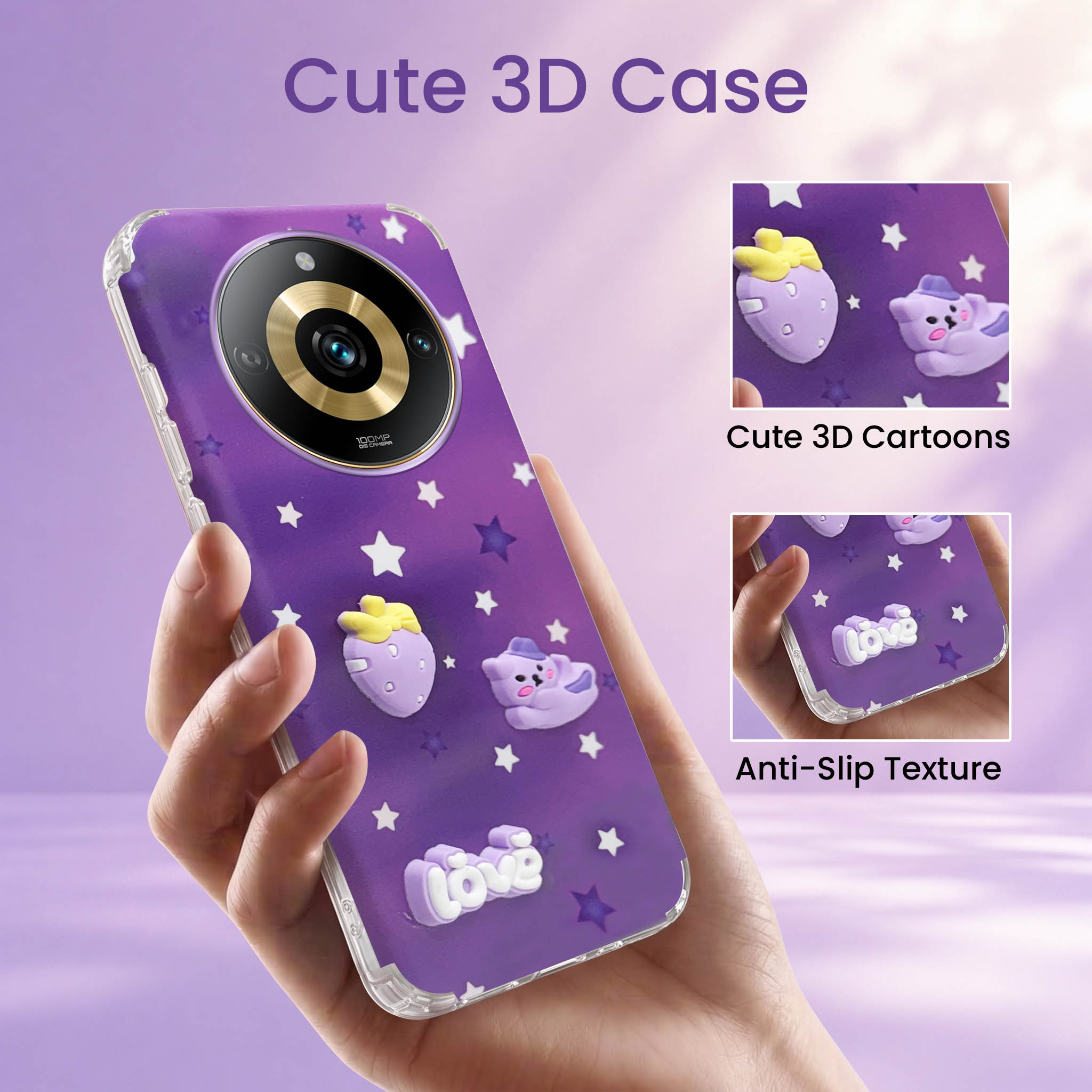 For Realme Narzo 60 Pro Back Cover Case (3D Cute Cartoons | Hard Back Side Soft | Matte Premium Finish | HD Printing)