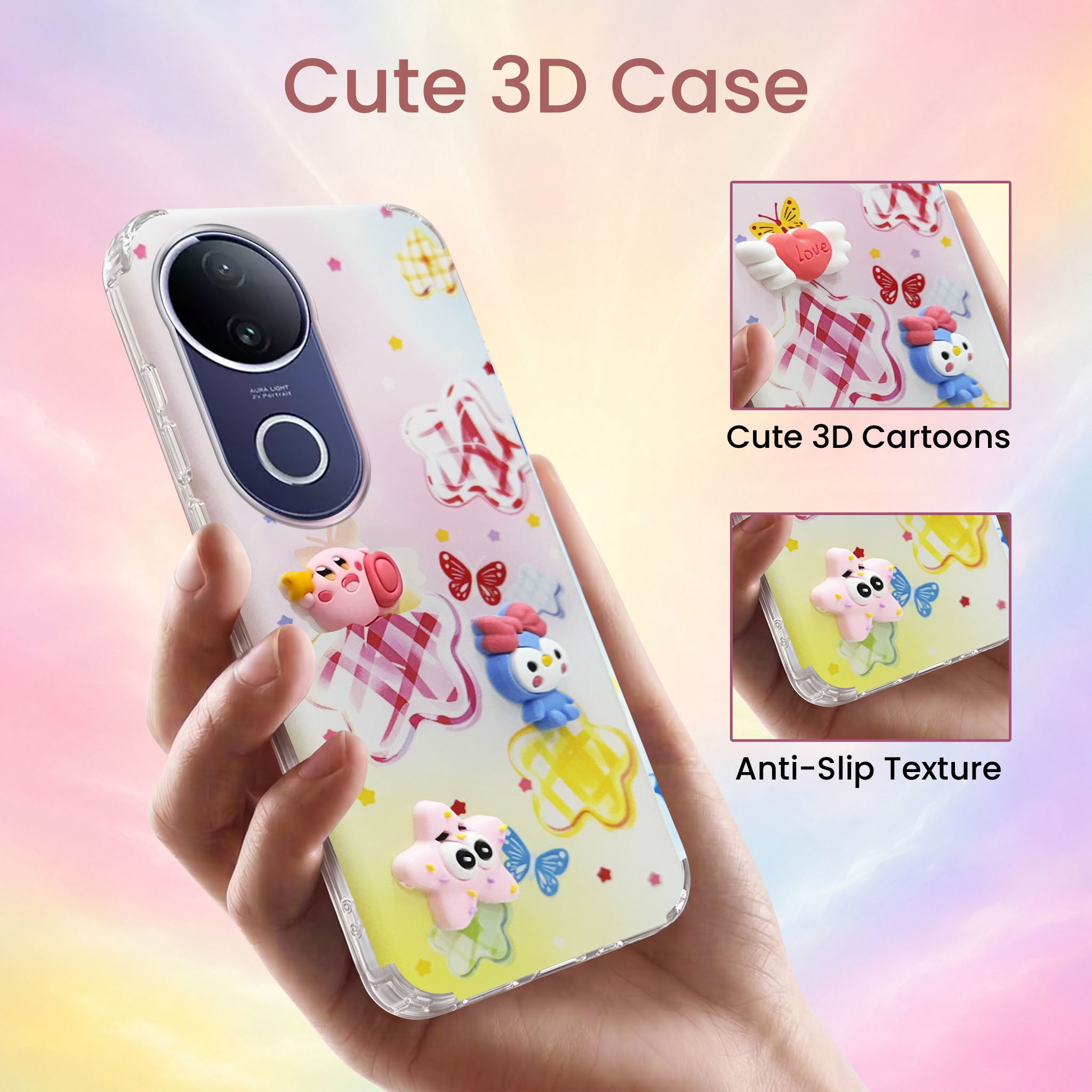 For Vivo T4R Back Cover Case (3D Cute Cartoons | Hard Back Side Soft | Matte Premium Finish | HD Printing)