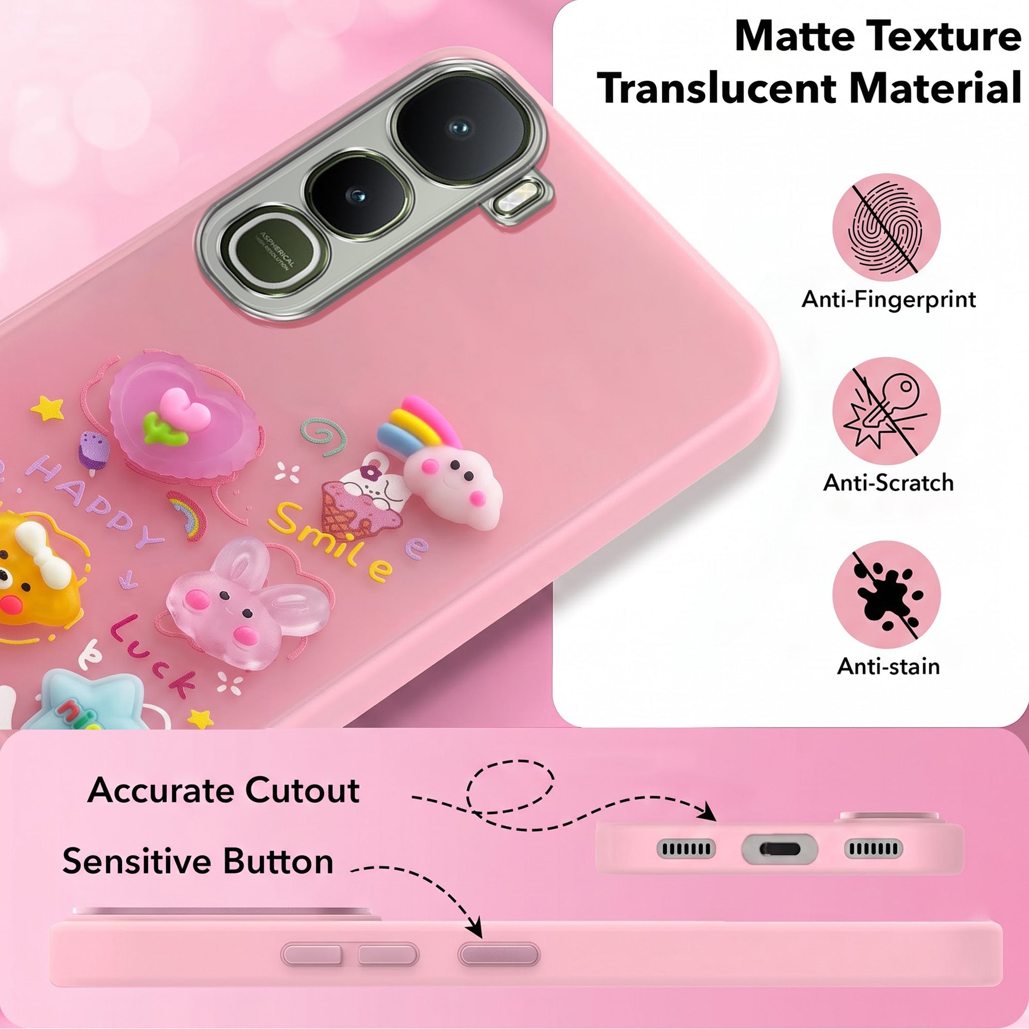 For Vivo Y400 Back Cover Case (3D Cute Cartoons | Hard Back Side Soft | Matte Premium Finish | HD Printing)