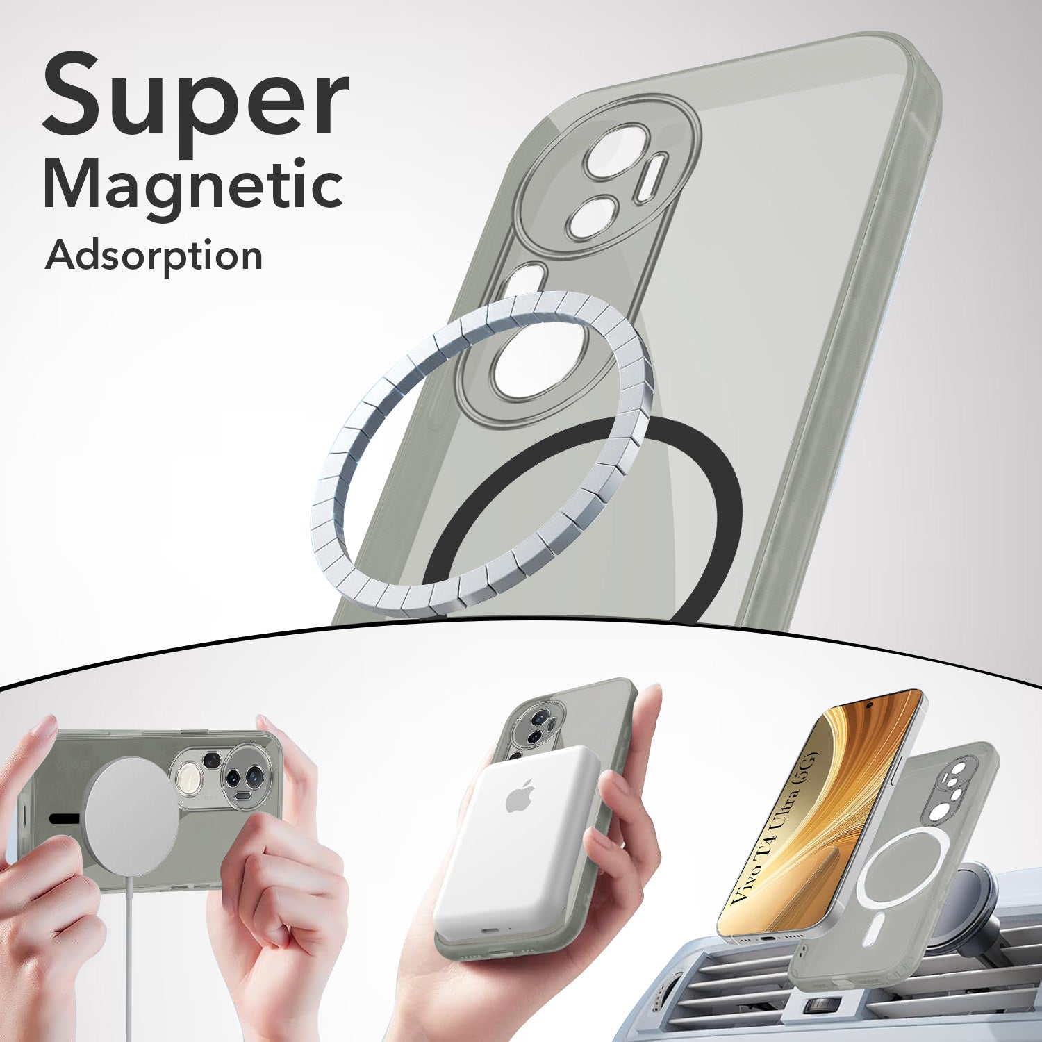 For Vivo T4 Ultra Back Cover Case Lifetime Anti-Yellow MagSafe Compatible Clear (Sleek Hard Crystal | Shockproof and Camera Protection)
