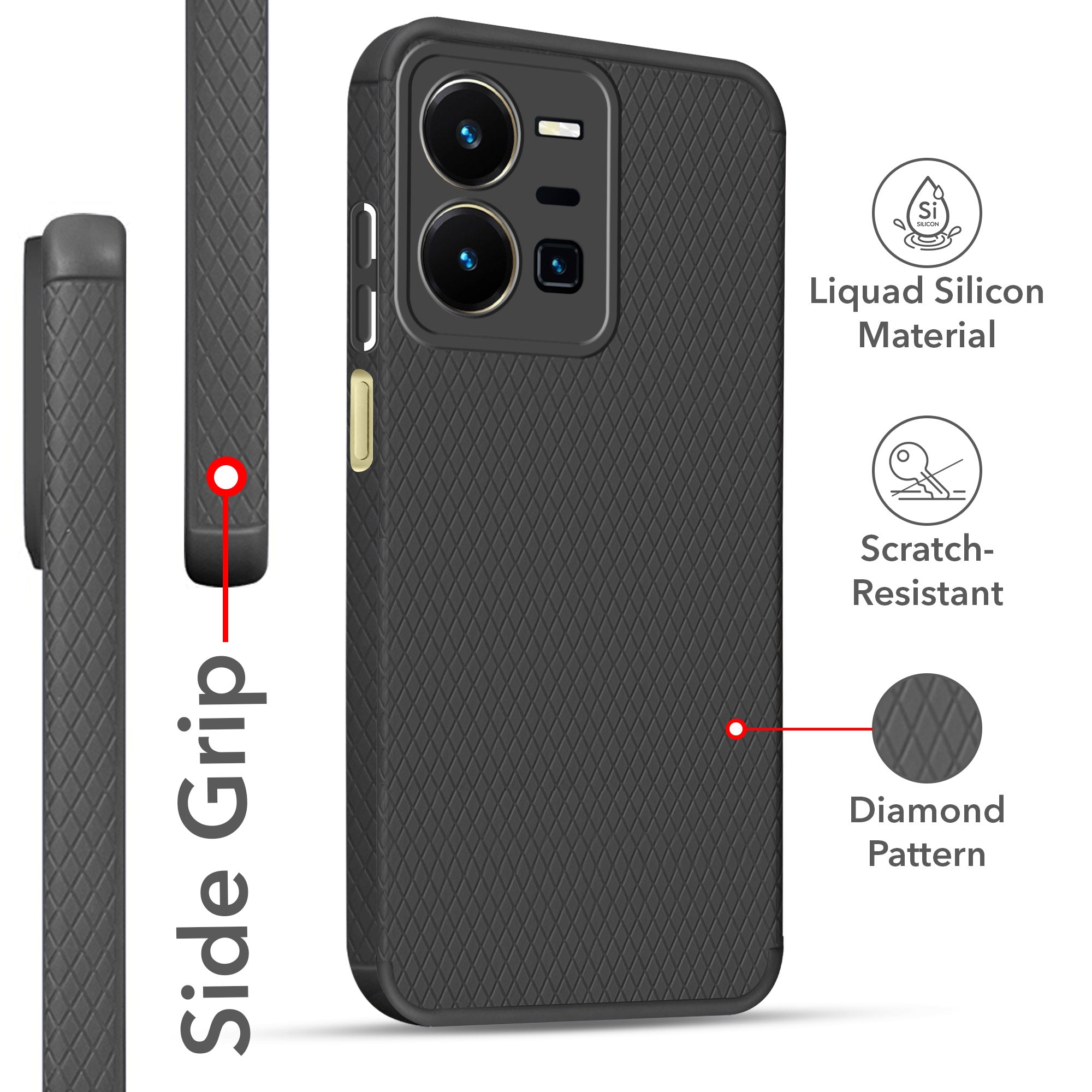For Vivo Y35 Back Cover Case Liquid Silicone (Camera Protection | Side Grip Texture | Soft and Flexible)
