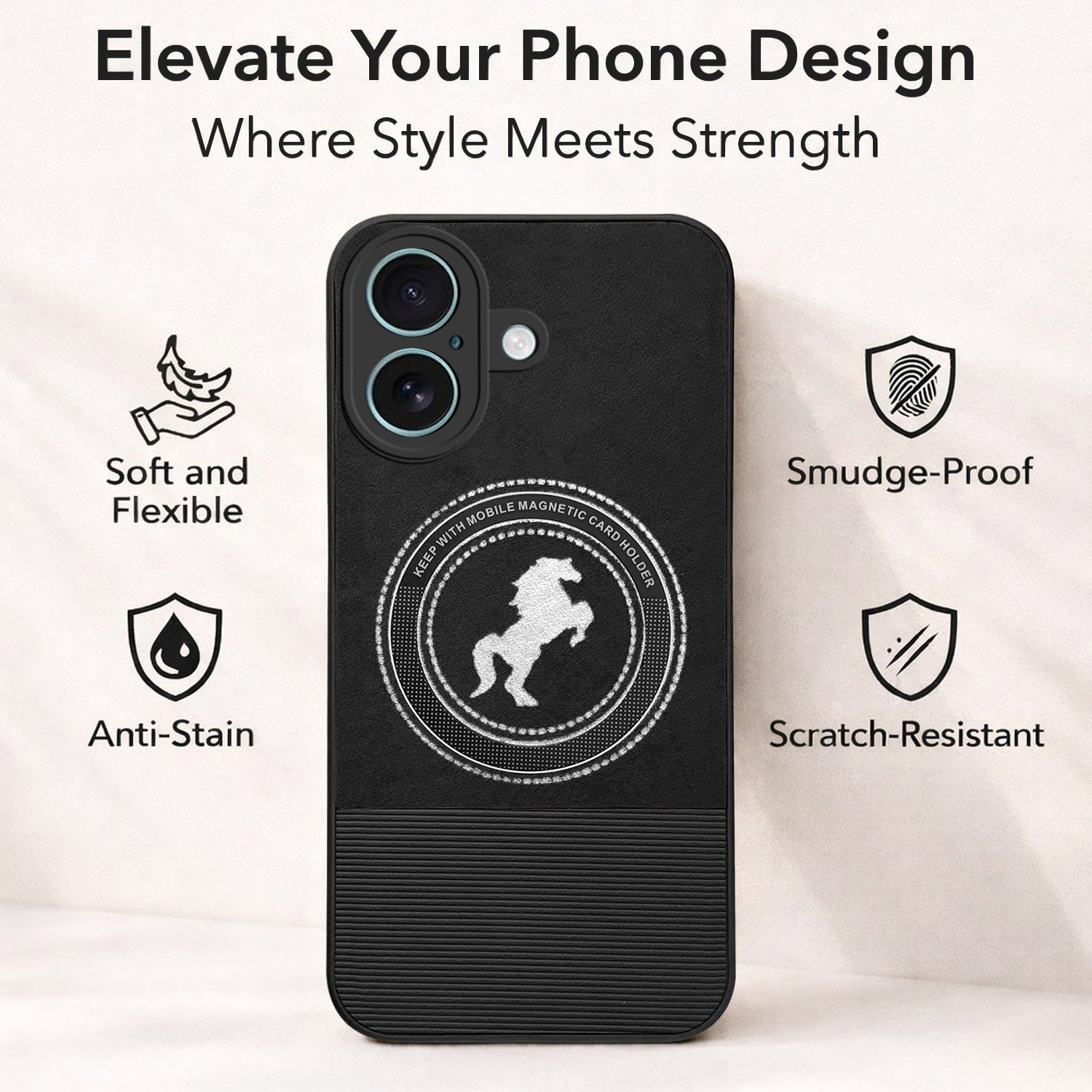 For Apple iPhone 16 Back Cover Case PU Leather Finish (Professional Minimalist Texture | MagSafe Compatile | Camera Protection | Sleek Sober Formal)