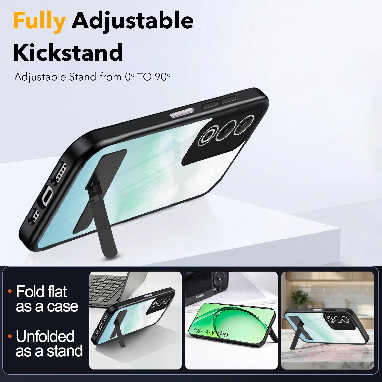 For Oppo K12x 5G Back Cover Case (Built-in Stand | Lifetime Anti Yellow | Kickstand Shockproof | Camera Protection | MagSafe Compatible)