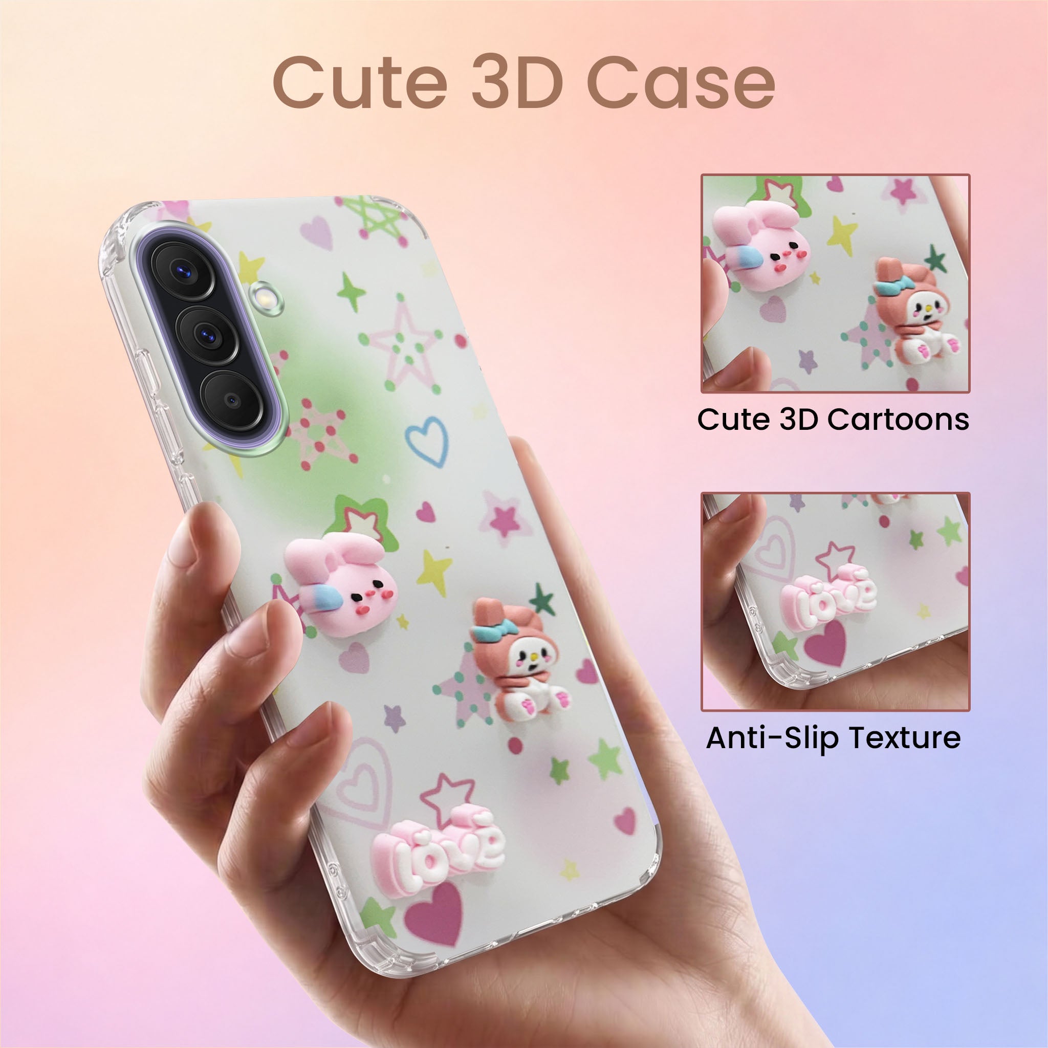 For Samsung Galaxy A37 5G Back Cover Case (3D Cute Cartoons | Hard Back Side Soft | Matte Premium Finish | HD Printing)