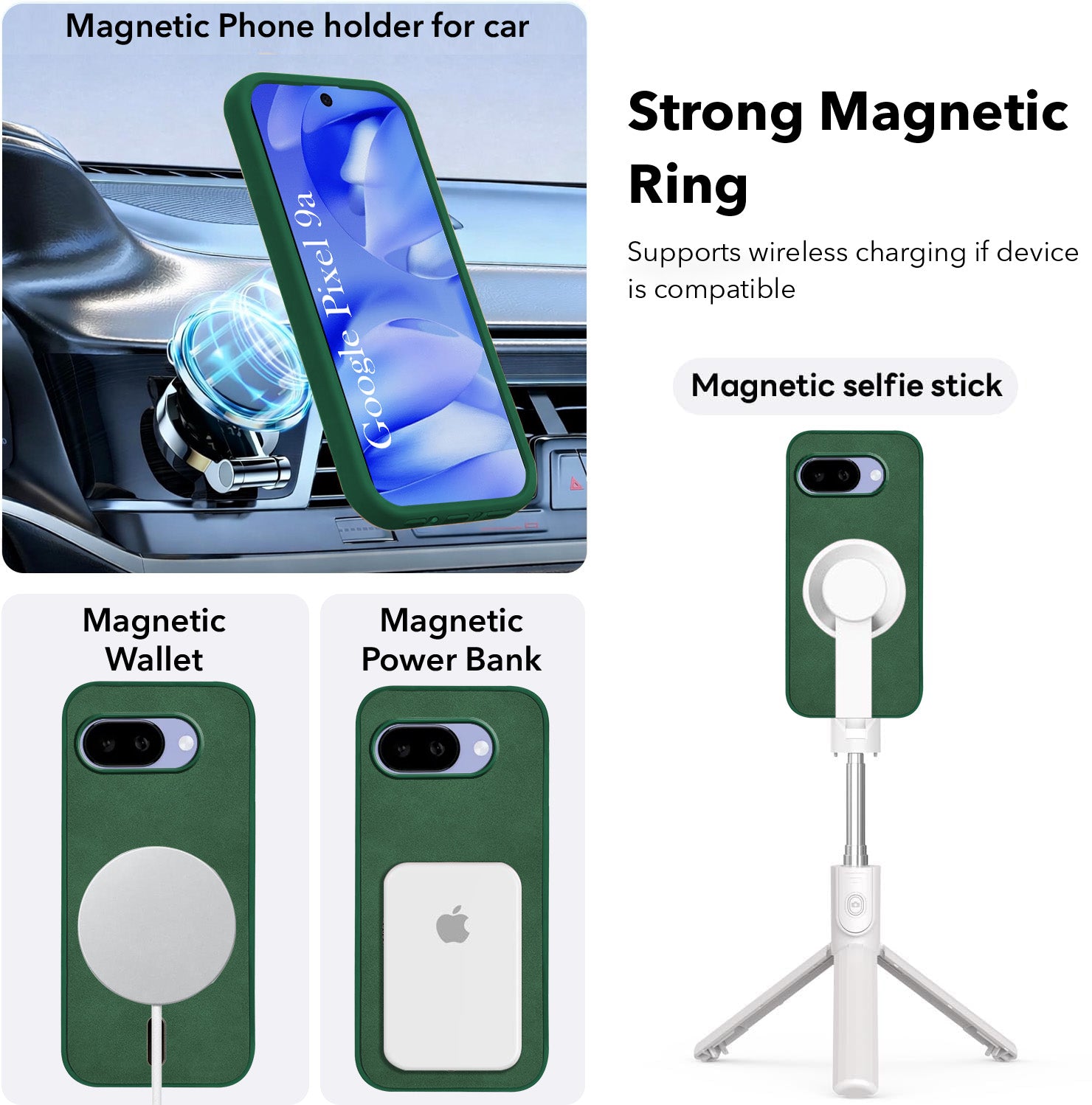 For Google Pixel 9A Back Cover Case Leather Finish (MagSafe Compatible Wireless Charging | Soft Touch | Camera Bump Protection)