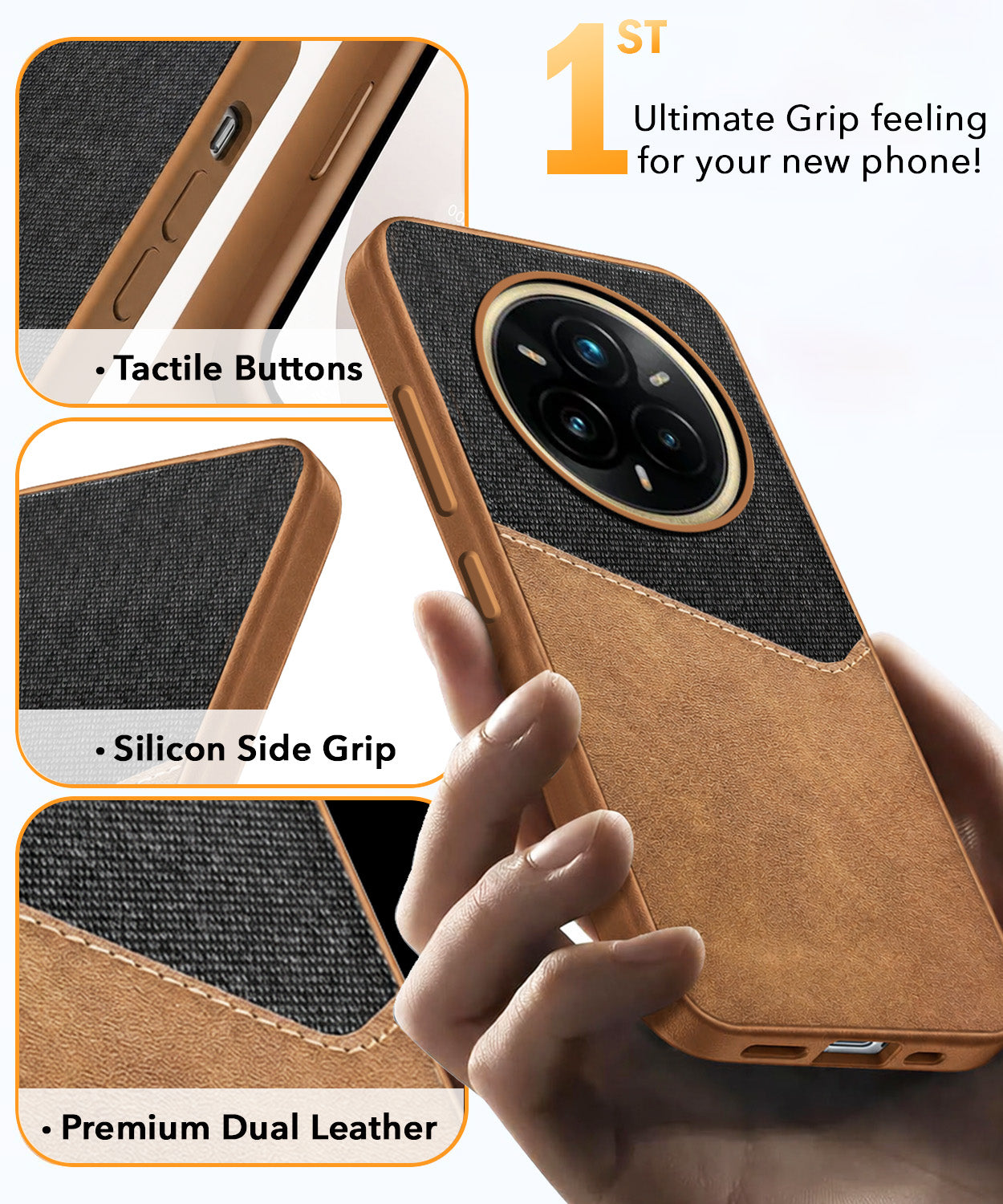 For Realme 14 Pro Plus Back Cover Case (Dual PU Leather Stitch | Professional Minimalist | Soft and Flexible)
