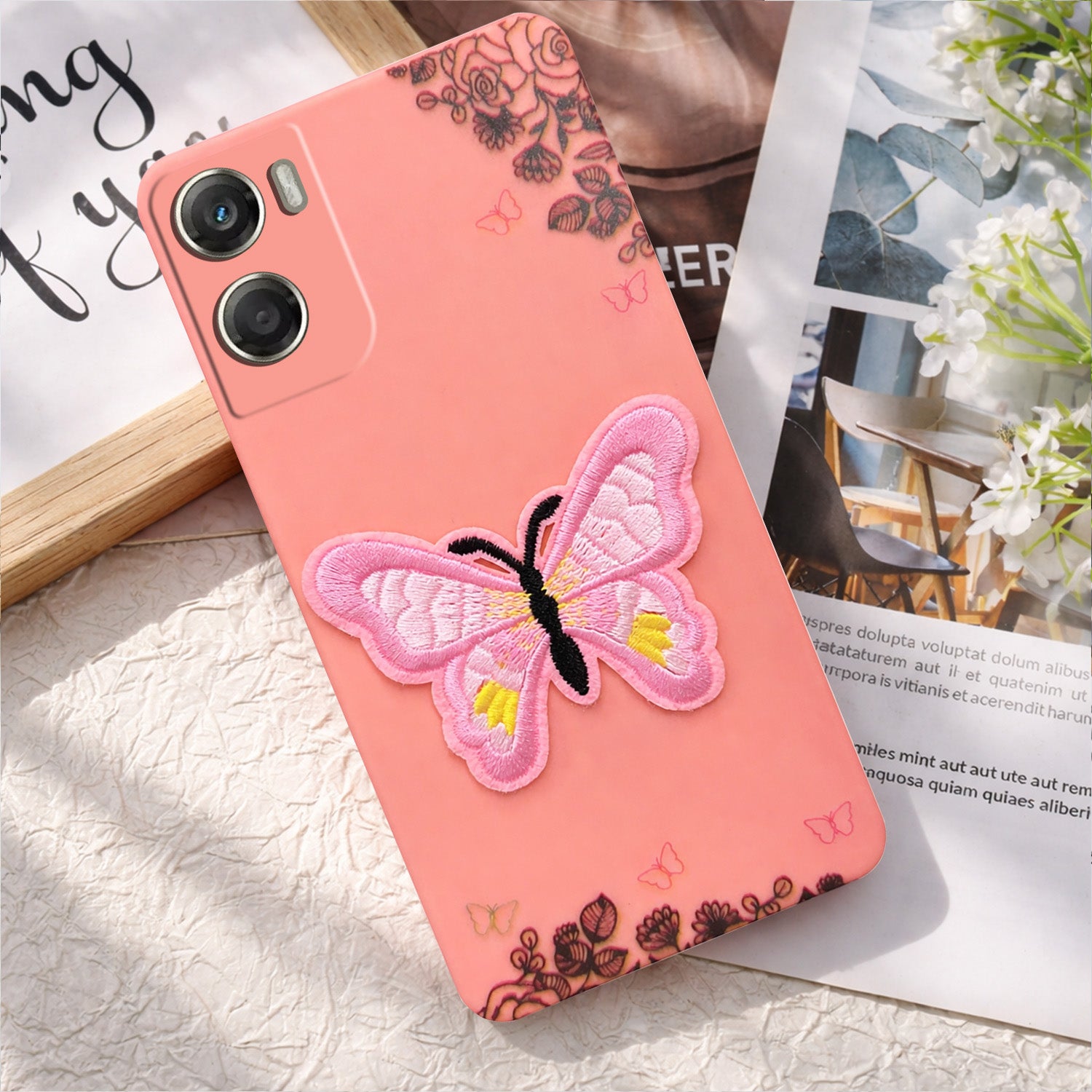 For Motorola Moto G06 Power Back Cover Case (Soft ButterFly Embroidery | Women Teen Girls | Camera Protection| Matte Silicone)