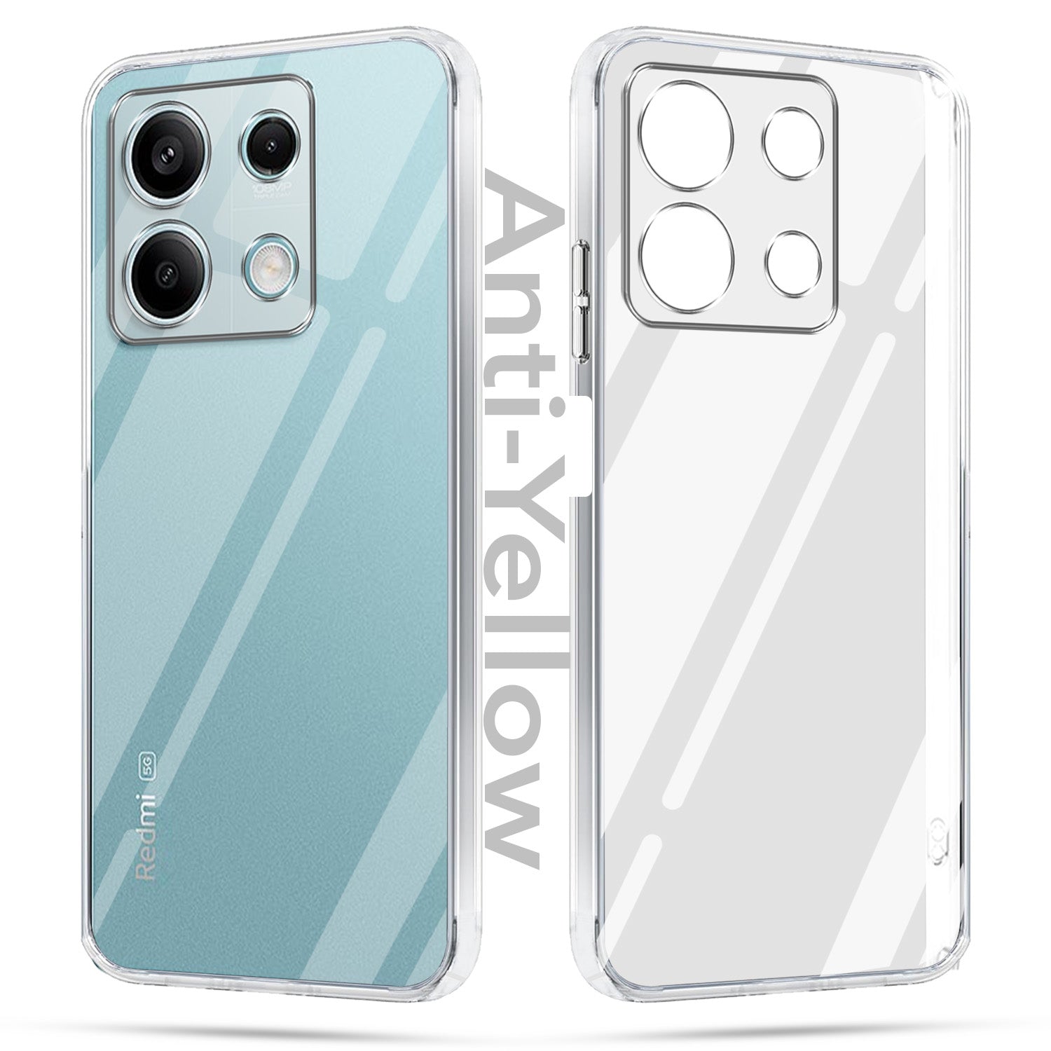 For Xiaomi Redmi Note 13 5G Combo with Back Cover and 9H Tempered Glass (Lifetime Anti-Yellow | Sleek Hard Crystal | Oleophobic Coating Screen Glass)