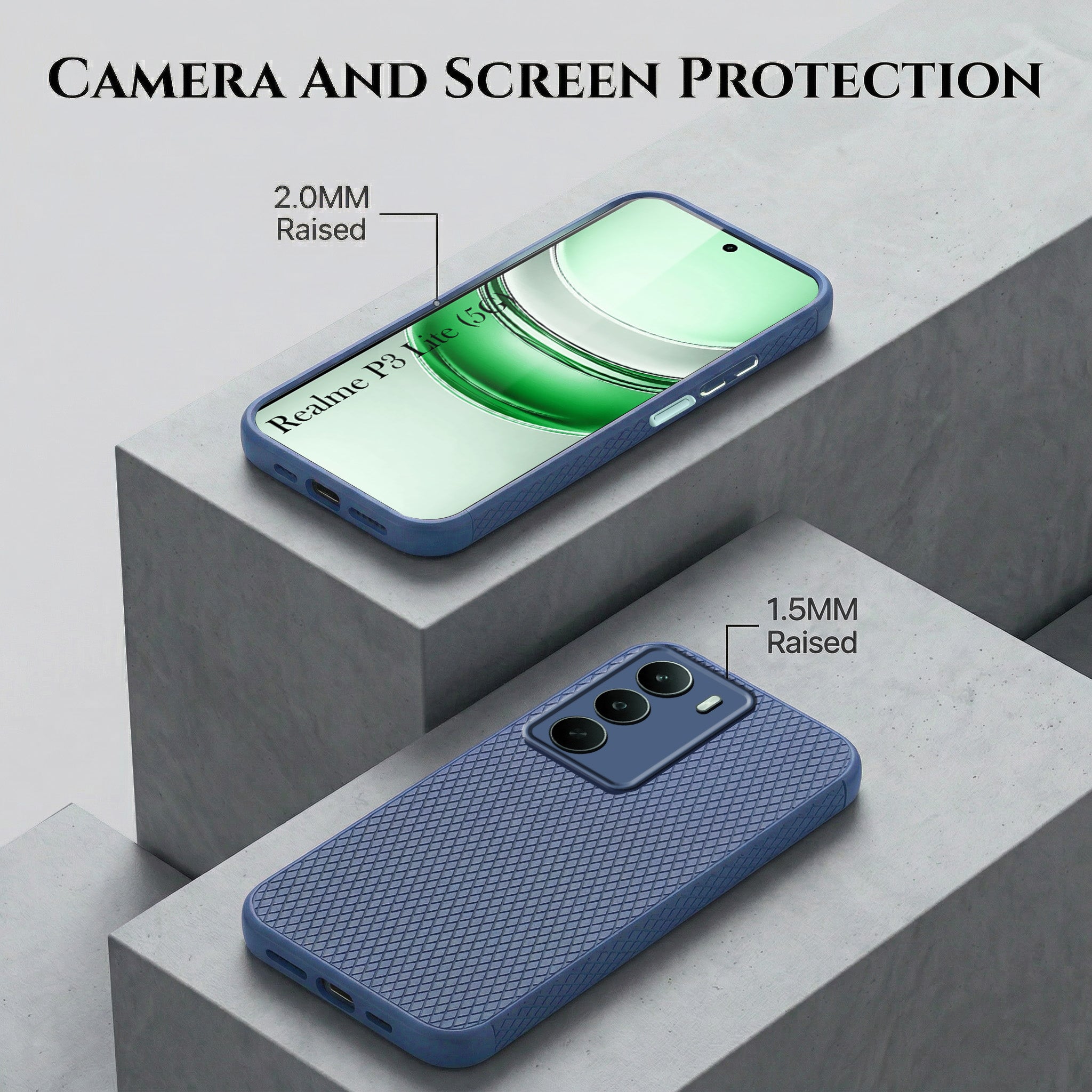 For Realme P3 Lite Combo with Back Cover and 9H Tempered Glass (Liquid Silicone | Camera Protection | Oleophobic Coating Screen Glass)