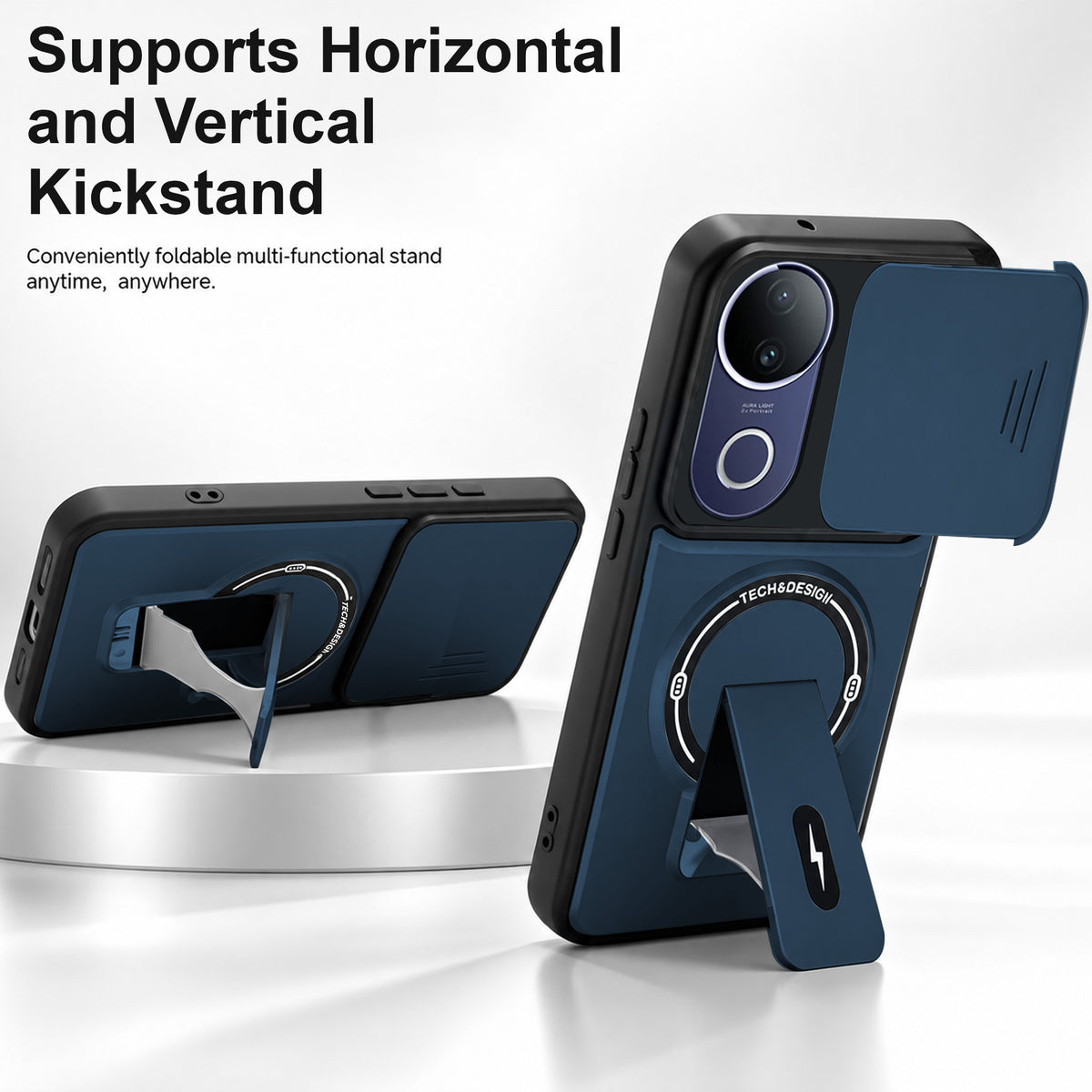 For Vivo T4R Back Case Cover Metallic (Hybrid Armor Kickstand | Sliding Shutter Camera Protection | MagSafe Compatible)