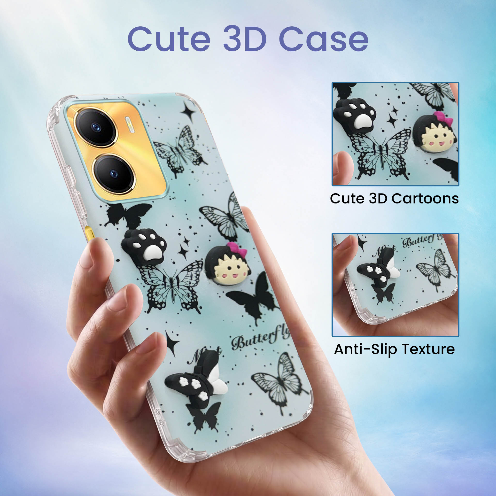For Vivo Y56 5G Back Cover Case (3D Cute Cartoons | Hard Back Side Soft | Matte Premium Finish | HD Printing)