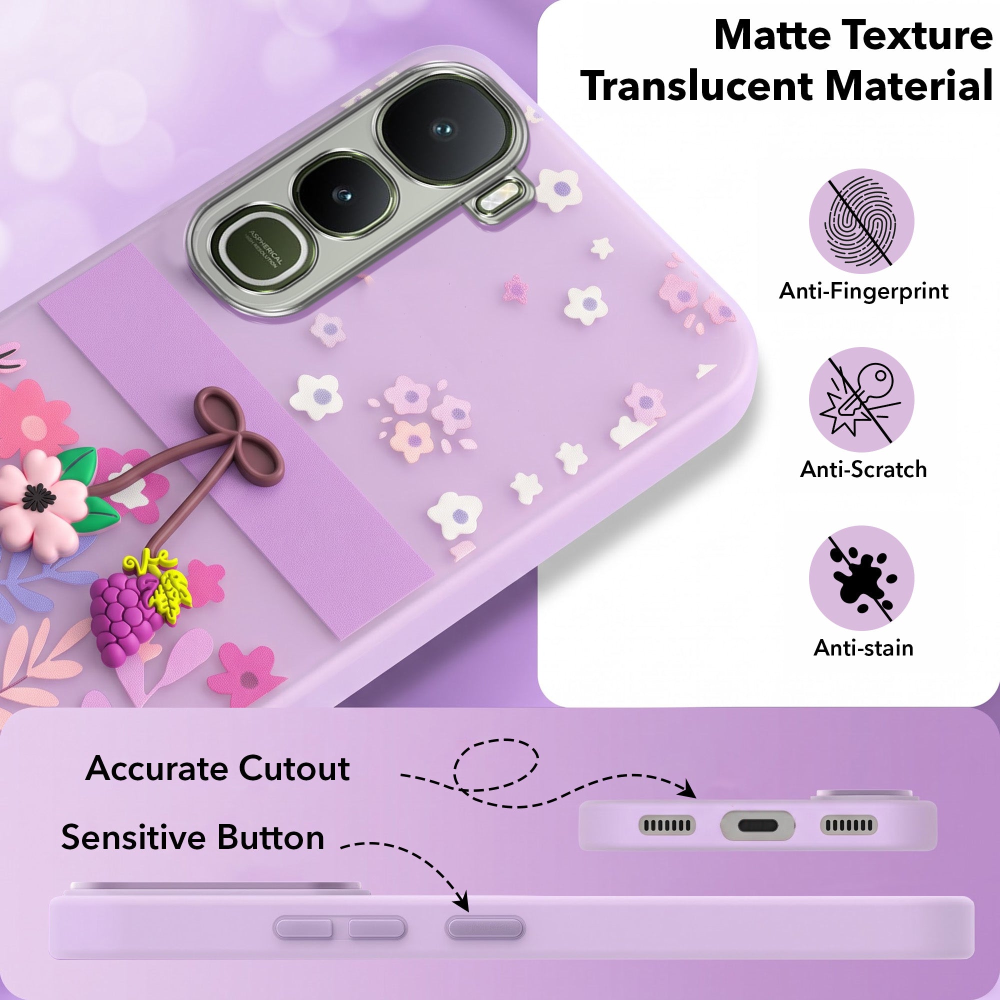 For Vivo Y400 Back Cover Case (3D Cute Cartoons | Hard Back Side Soft | atte Premium Finish | HD Printing)