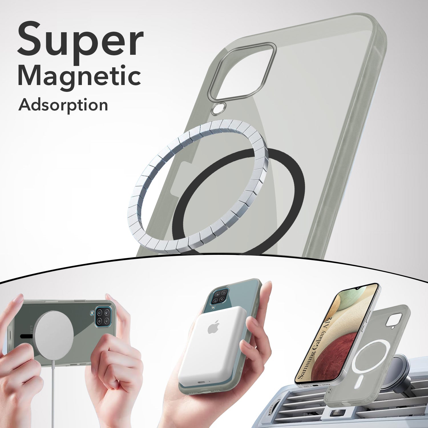 For Samsung Galaxy A12 Back Cover Case Lifetime Anti-Yellow MagSafe Compatible Clear (Sleek Hard Crystal | Shockproof and Camera Protection)