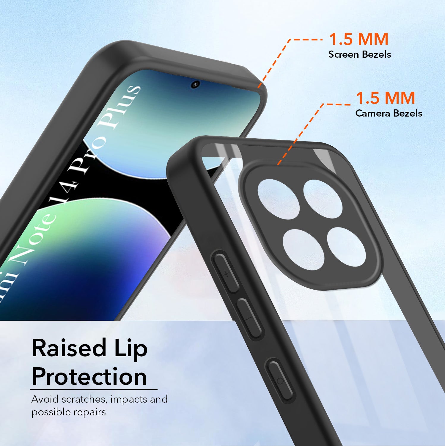 For Redmi Note 14 Pro Plus Combo with Back Cover and 9H Tempered Glass (Lifetime Anti-Yellow | Crystal Clear Shockproof | Oleophobic Coating Screen Glass)
