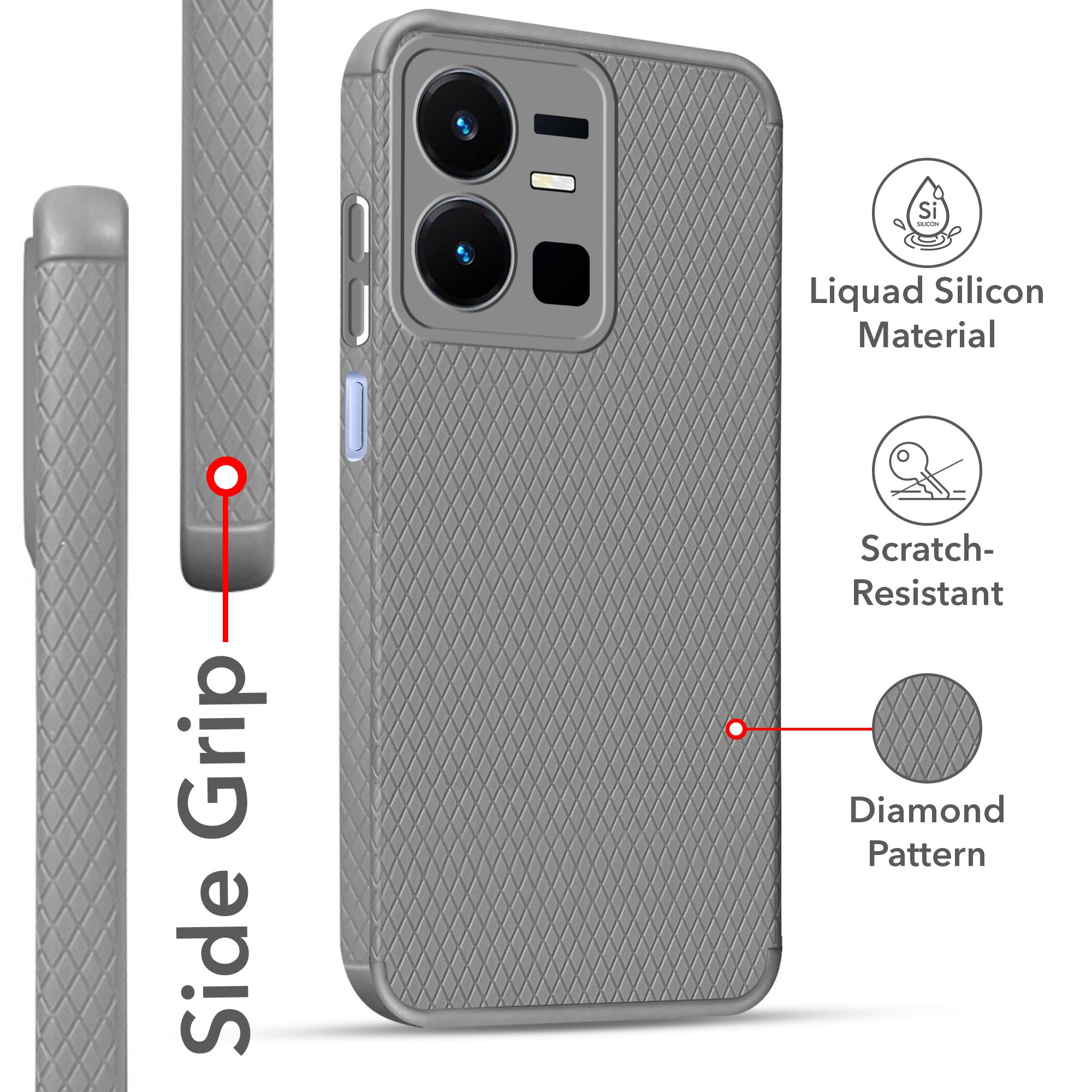 For Vivo Y22 | Vivo Y22s Back Cover Case Liquid Silicone (Camera Protection | Side Grip Texture | Soft and Flexible)