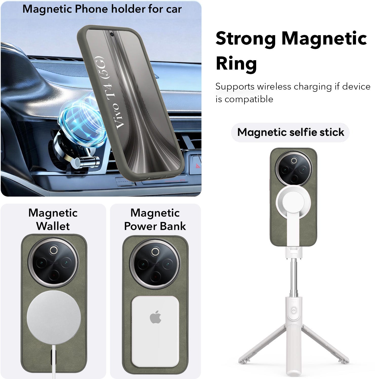 For Vivo T4 Back Cover Case Leather Finish (MagSafe Compatible Wireless Charging | Soft Touch | Camera Bump Protection)