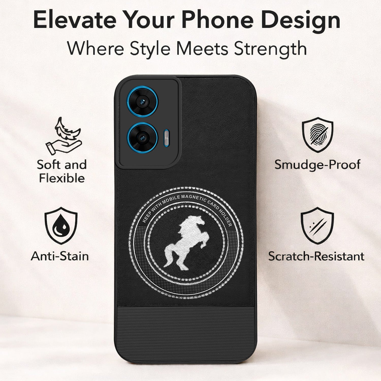 For Motorola Moto G96 Back Cover Case PU Leather Finish (Professional Minimalist Texture | MagSafe Compatile | Camera Protection | Sleek Sober Formal)