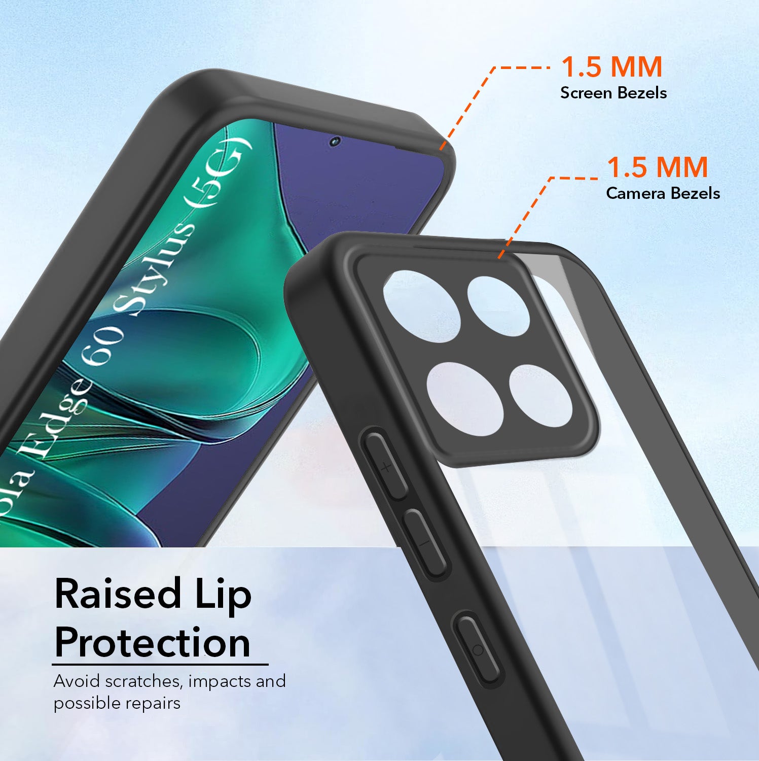 For Motorola Moto Edge 60 Stylus Combo with Back Cover and 9H Tempered Glass (Lifetime Anti-Yellow | Crystal Clear Shockproof | Oleophobic Coating Screen Glass)