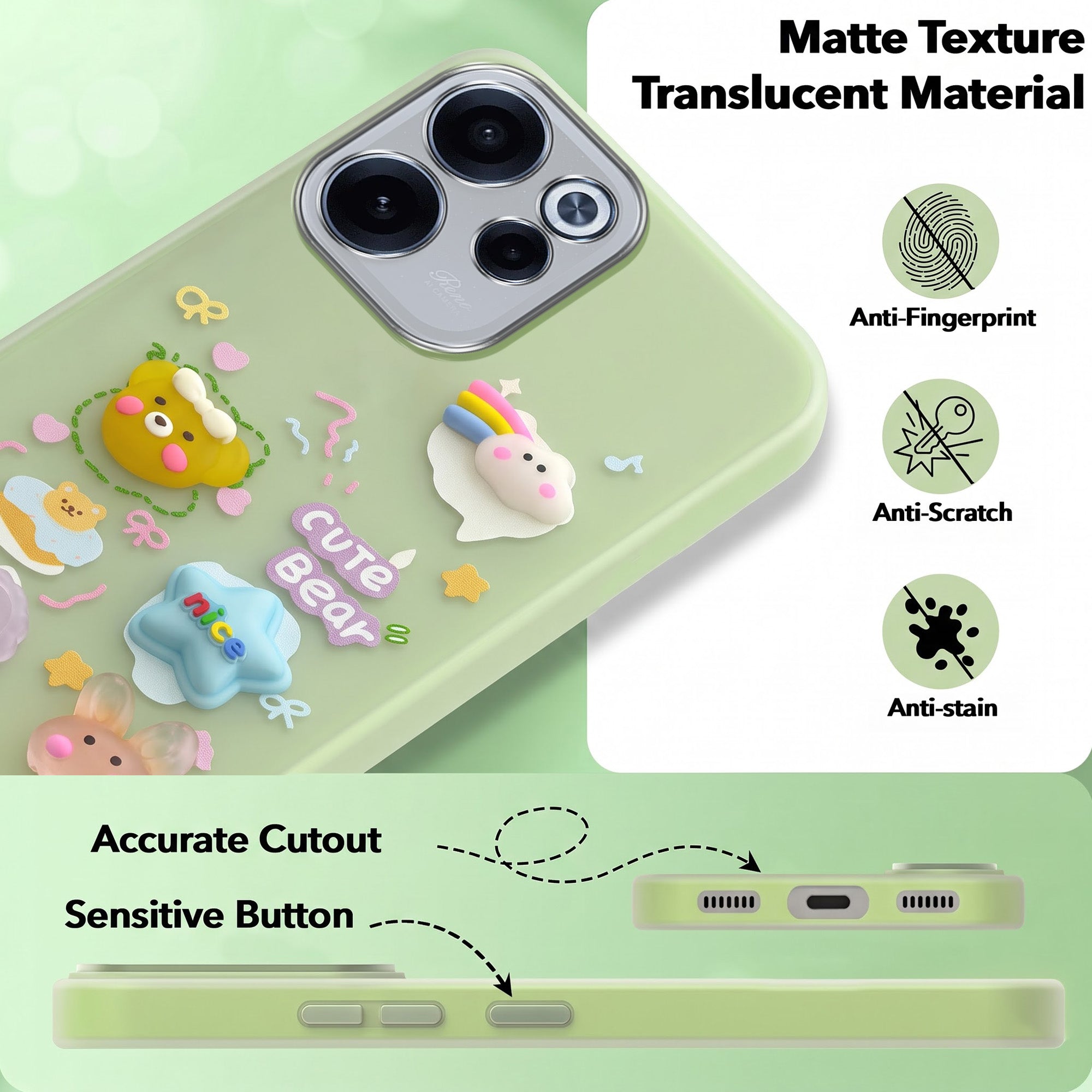 For Oppo Reno 15c Back Cover Case (3D Cute Cartoons | Hard Back Side Soft | Matte Premium Finish | HD Printing)