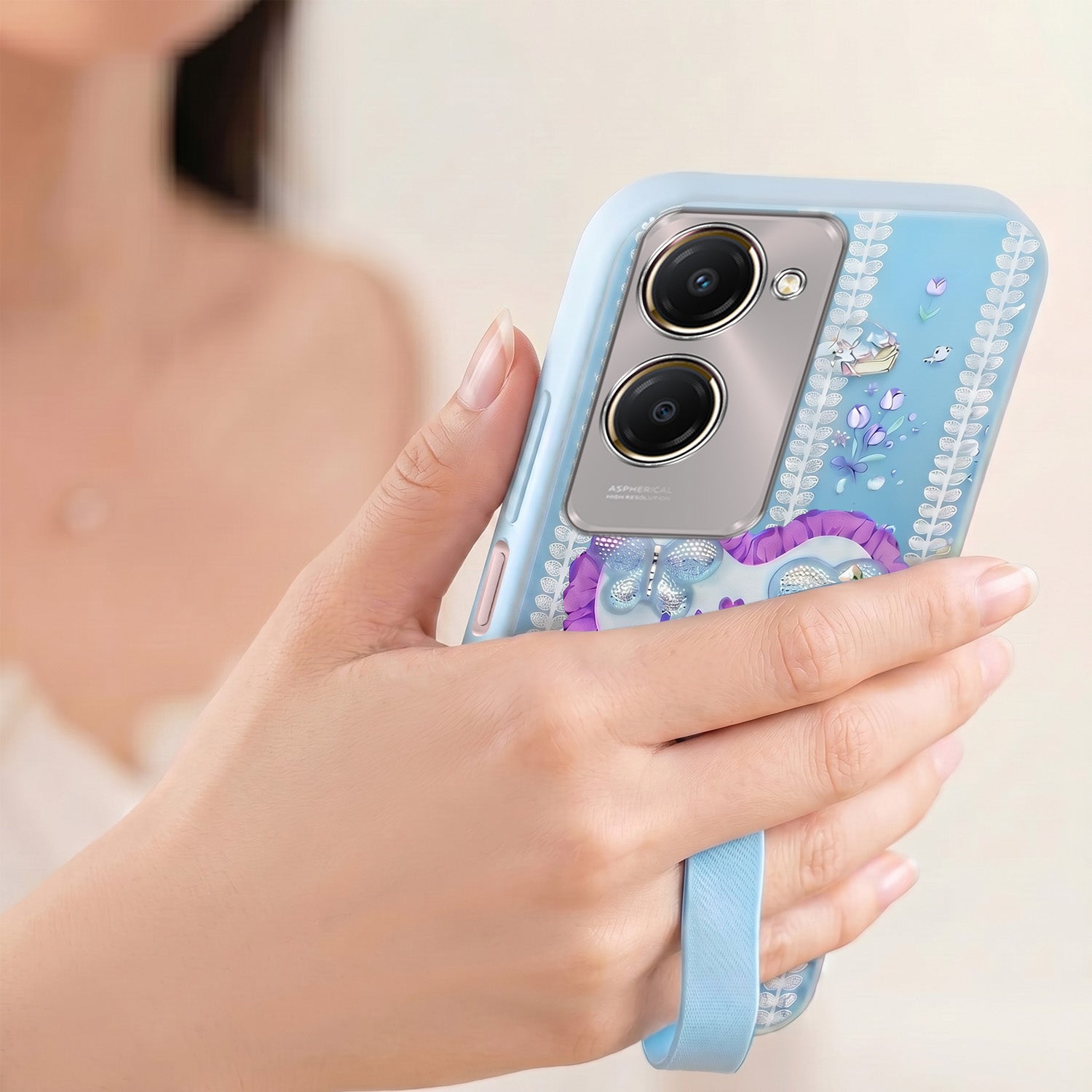 For Vivo Y28s 5G | Vivo T3 Lite 5G Back Cover Case (3D Cute Heart Strap Holder | Camera Protection | Designer Girls Print)