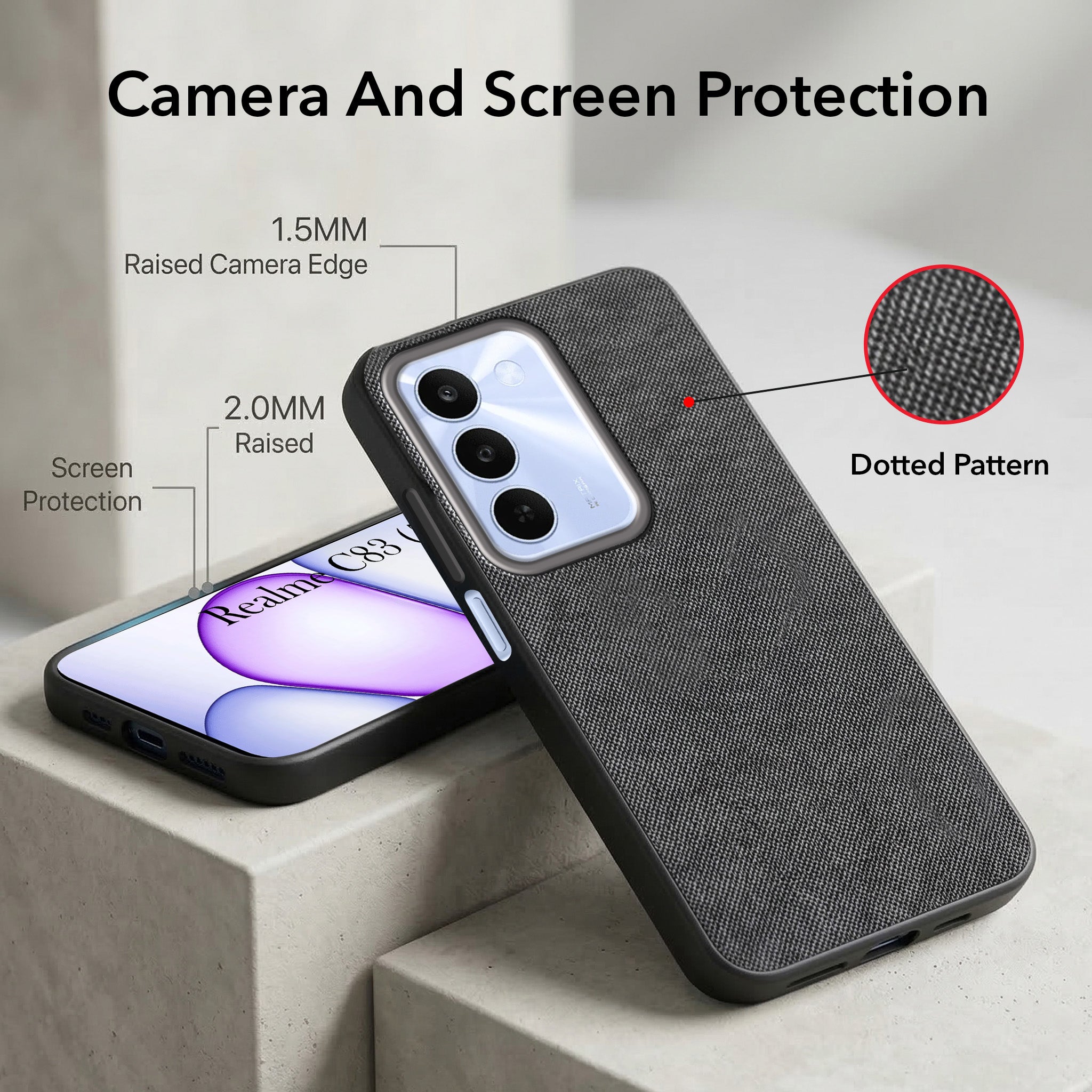 For Realme C83 5G Combo (Textured Grip Design | Micro-Fiber Cloth Inside | Oleophobic Coating Screen Glass)