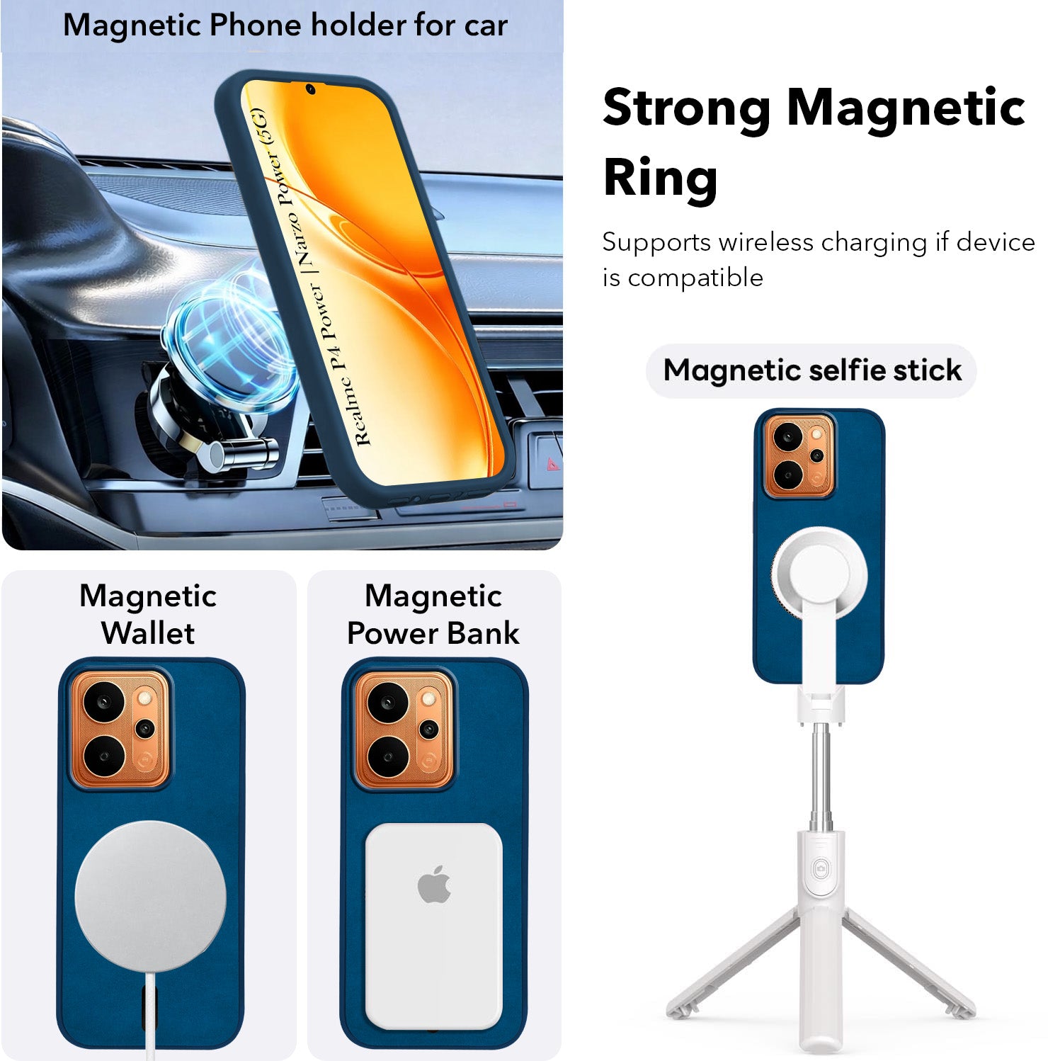For Realme P4 Power 5G | Realme Narzo Power Back Cover Case Leather Finish (MagSafe Compatible Wireless Charging | Soft Touch | Camera Bump Protection)