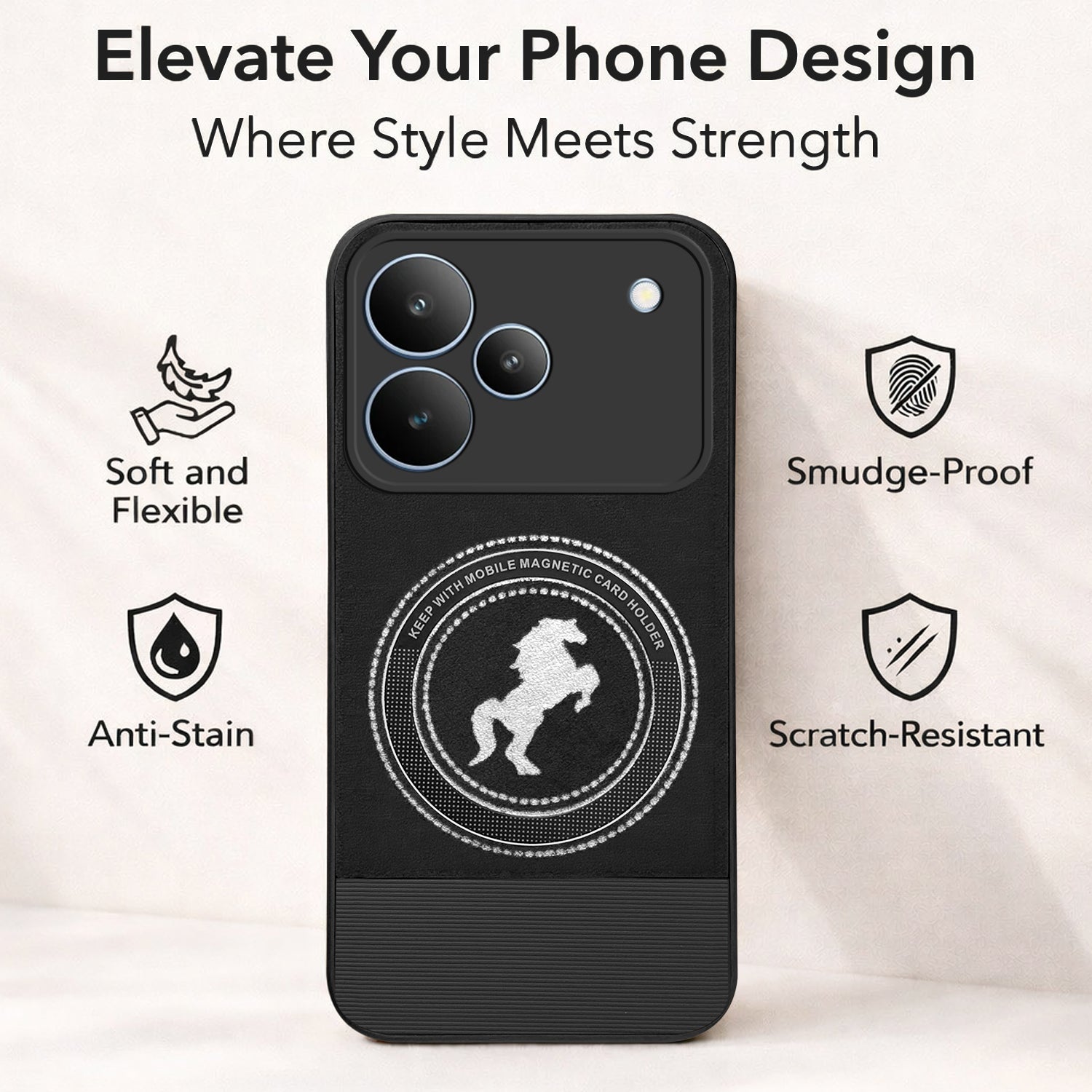 For Realme P4 Back Cover Case PU Leather Finish (Professional Minimalist Texture | MagSafe Compatile | Camera Protection | Sleek Sober Formal)