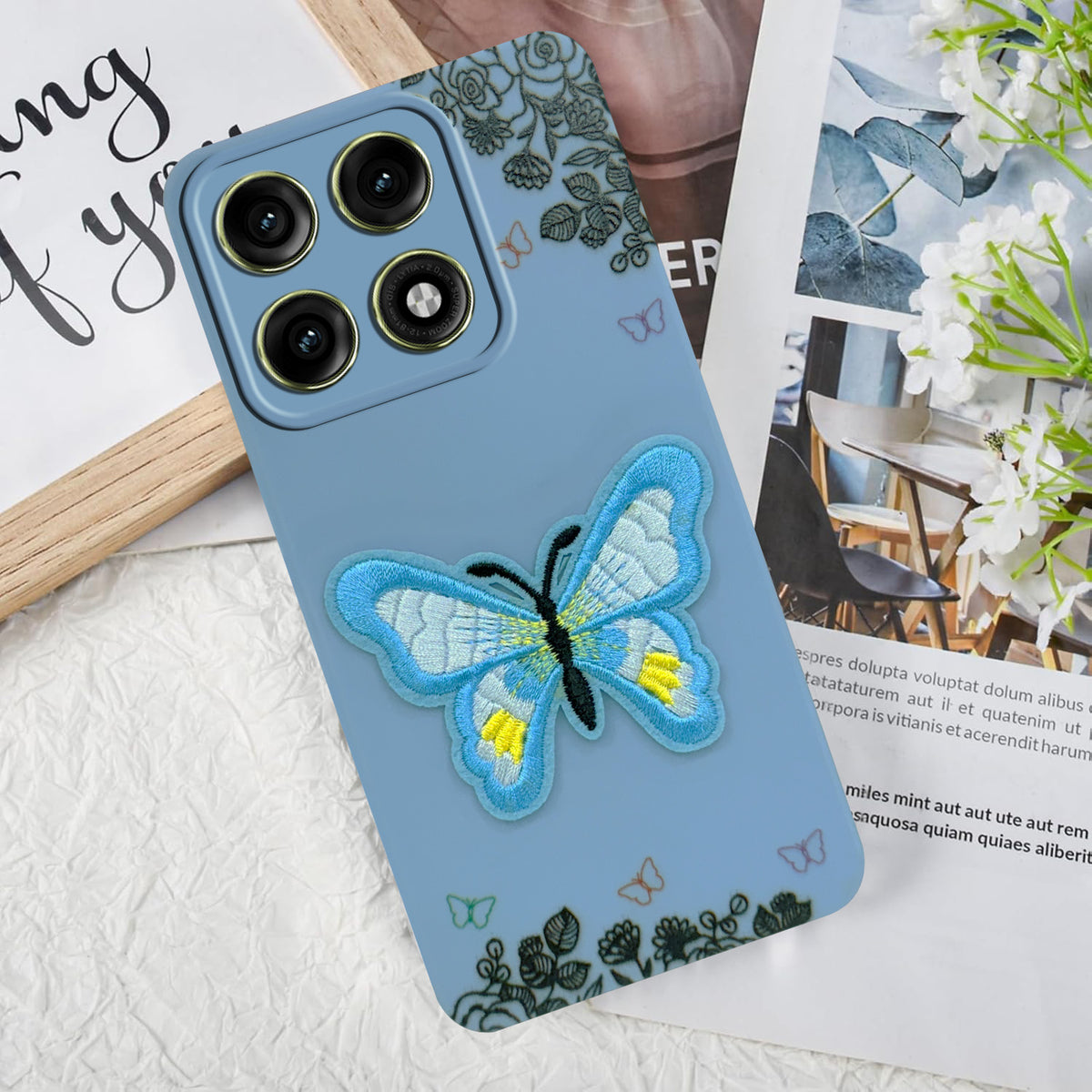 For Motorola Edge 70 Pro |  Motorola Edge 70 Pro Plus Back Cover Case (Soft Butterfly Embroidery | Women Teen Girls | Camera Protection| Matte Silicone)