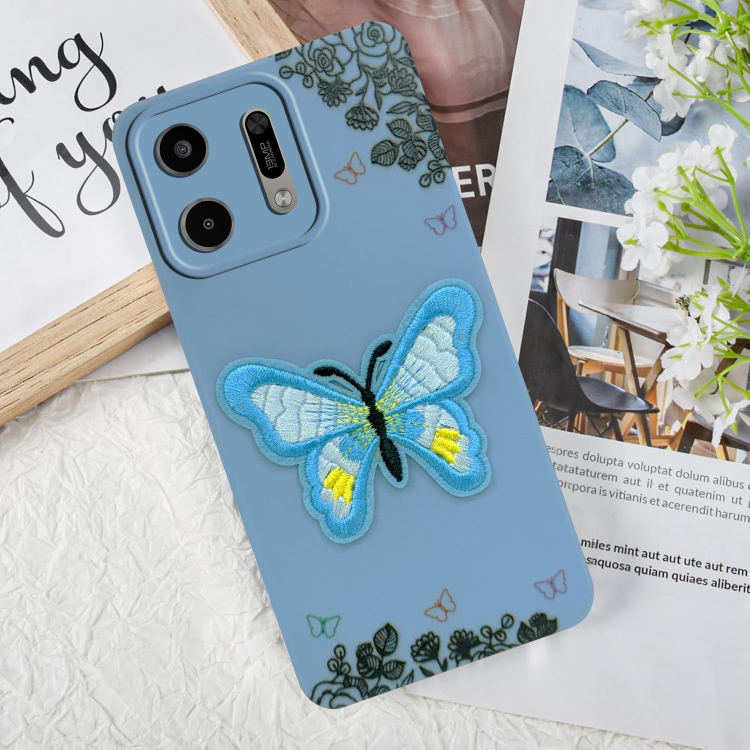 For Lava Virat V1 5G Back Cover Case (Soft Butterfly Embroidery | Women Teen Girls | Camera Protection| Matte Silicone)