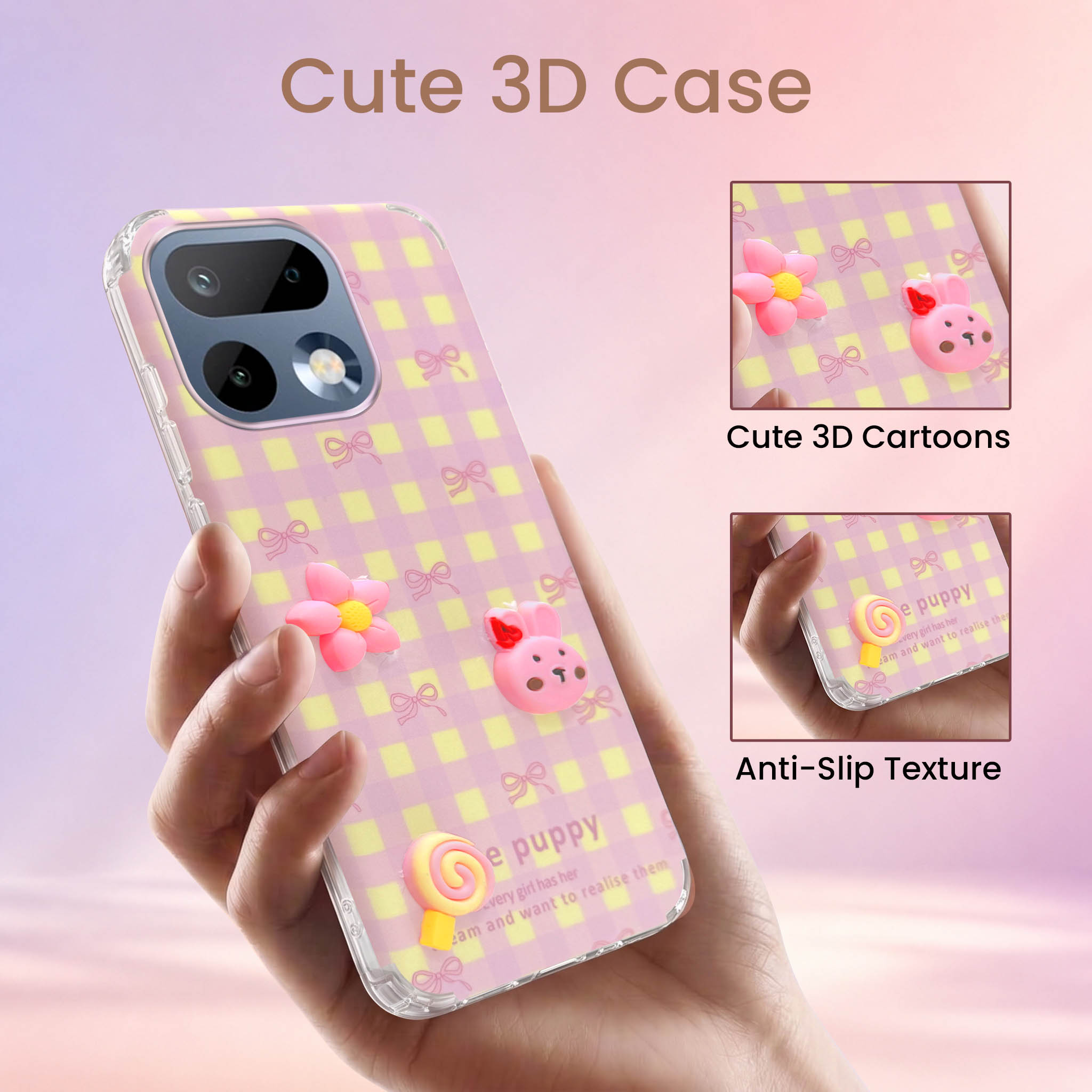 For Realme 16 Pro Back Cover Case (3D Cute Cartoons | Hard Back Side Soft | Matte Premium Finish | HD Printing)