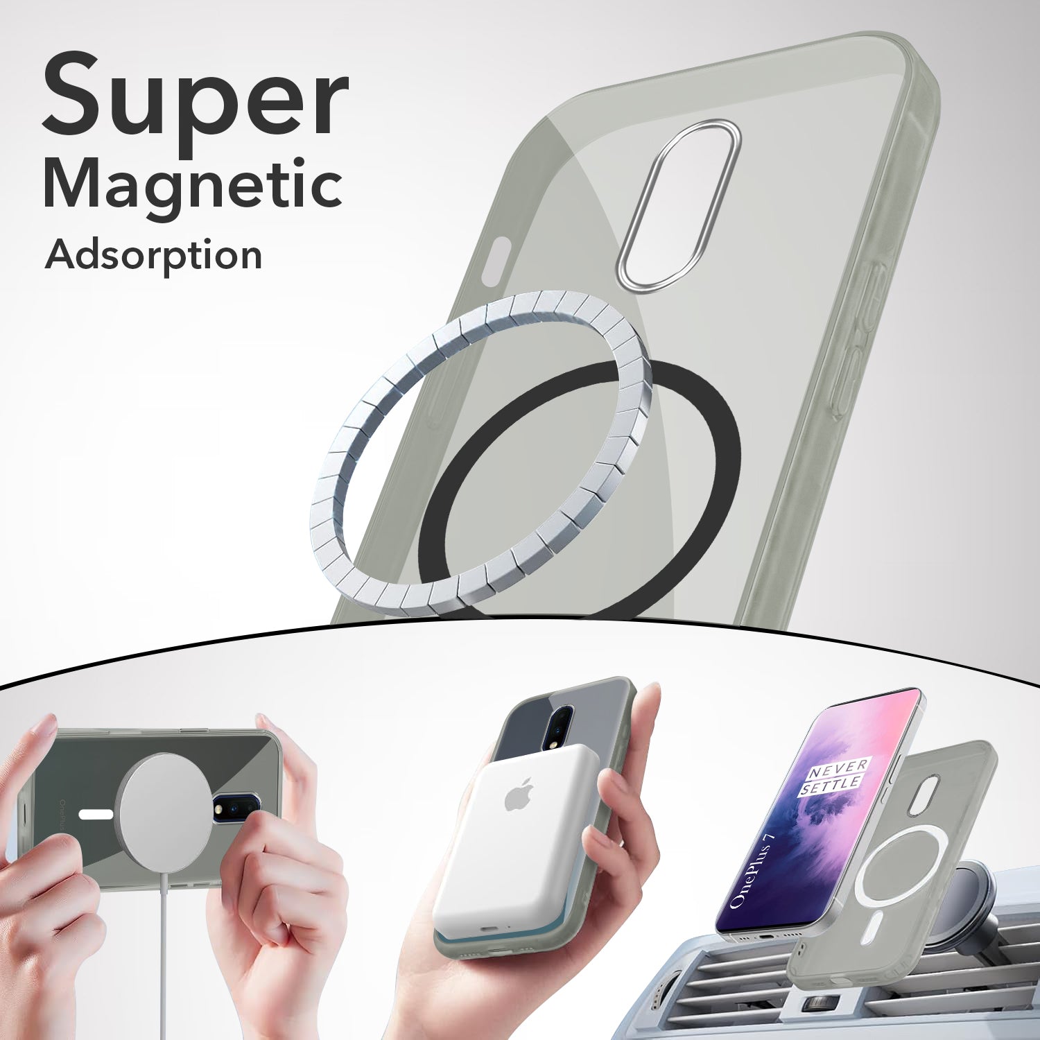 For OnePlus 7 Back Cover Case Lifetime Anti-Yellow MagSafe Compatible Clear (Sleek Hard Crystal | Shockproof and Camera Protection)