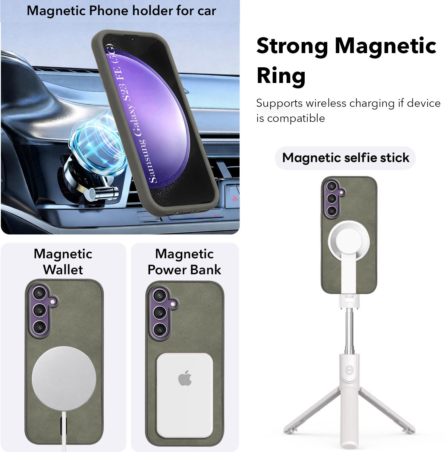 For Samsung Galaxy S23 FE 5G Back Cover Case Leather Finish (MagSafe Compatible Wireless Charging | Soft Touch | Camera Bump Protection)