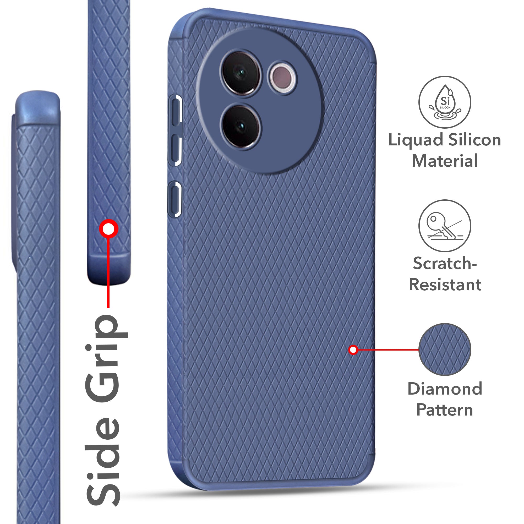 For Vivo V30e 5G Back Cover Case (Liquid Silicone | Side Grip | Camera Protection