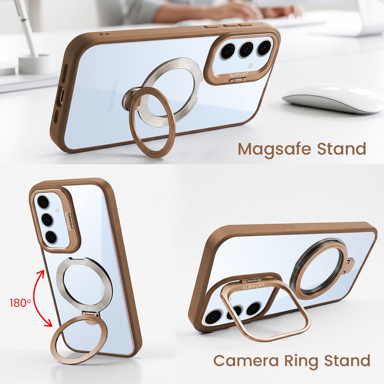 For Samsung Galaxy S24 FE Back Cover Case Crystal (Lifetime Anti Yellow | Magnetic Ring Stand | Camera Lens Protection | MagSafe Compatible)