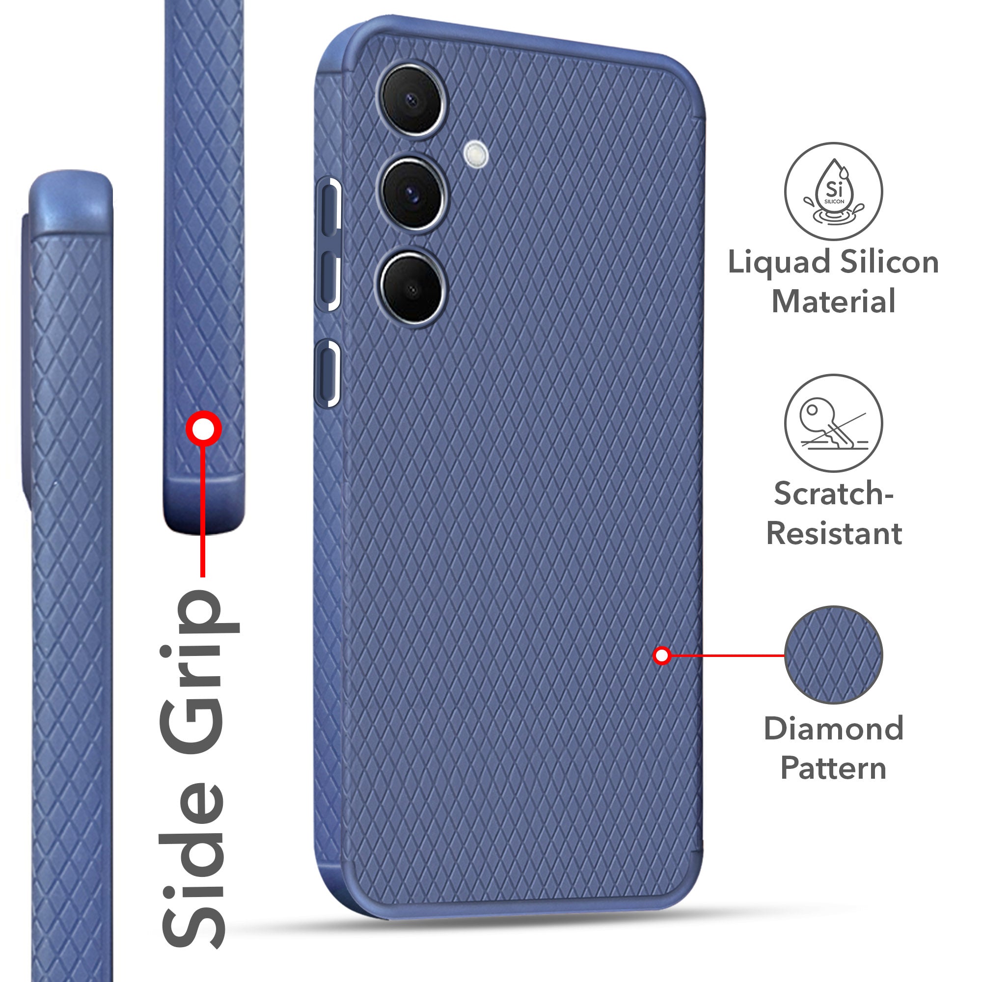 For Samsung Galaxy A55 5G Back Cover Case (Liquid Silicone | Side Grip | Camera Protection)