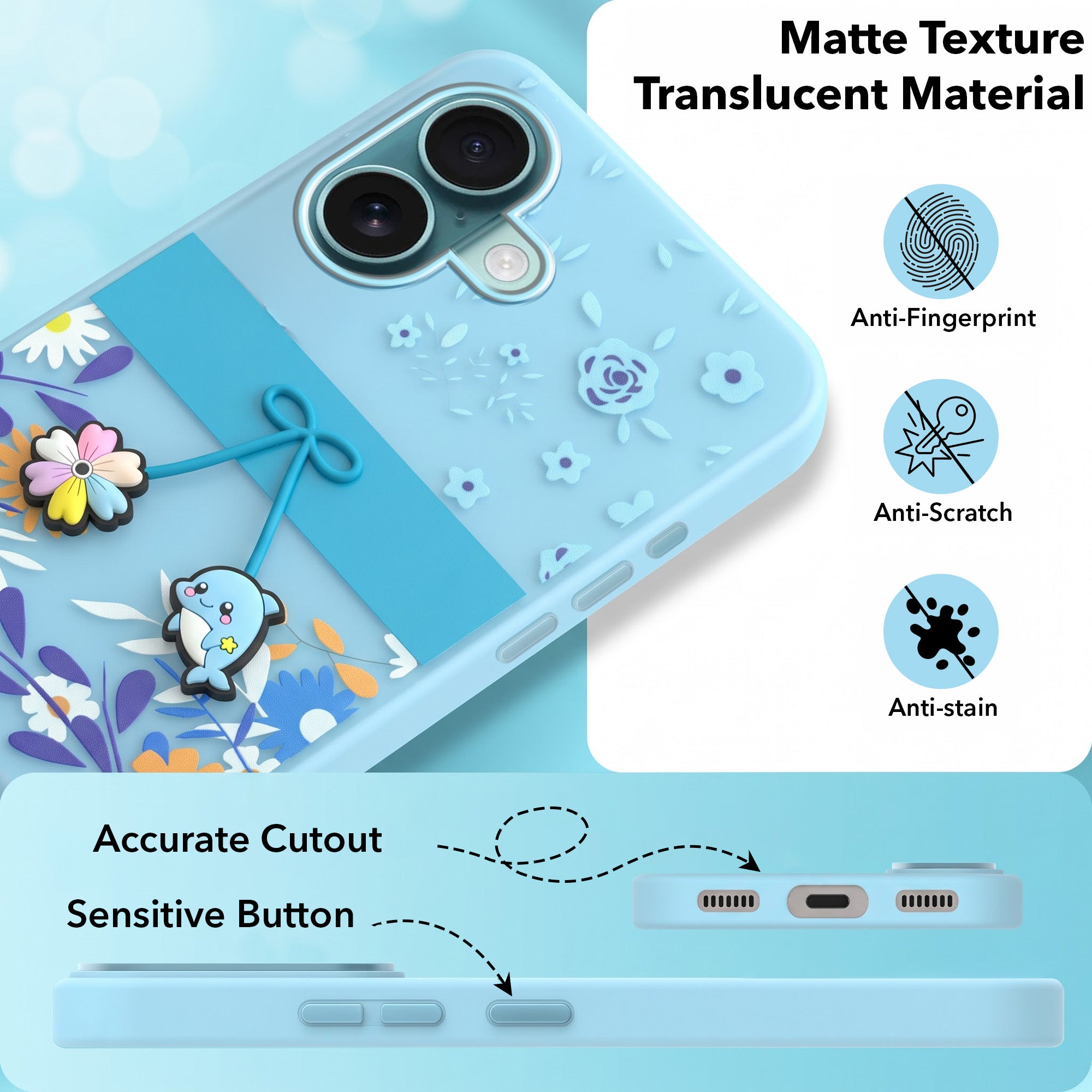 For Apple iPhone 16 Back Cover Case (3D Cute Cartoons | Hard Back Side Soft | Matte Premium Finish | HD Printing)