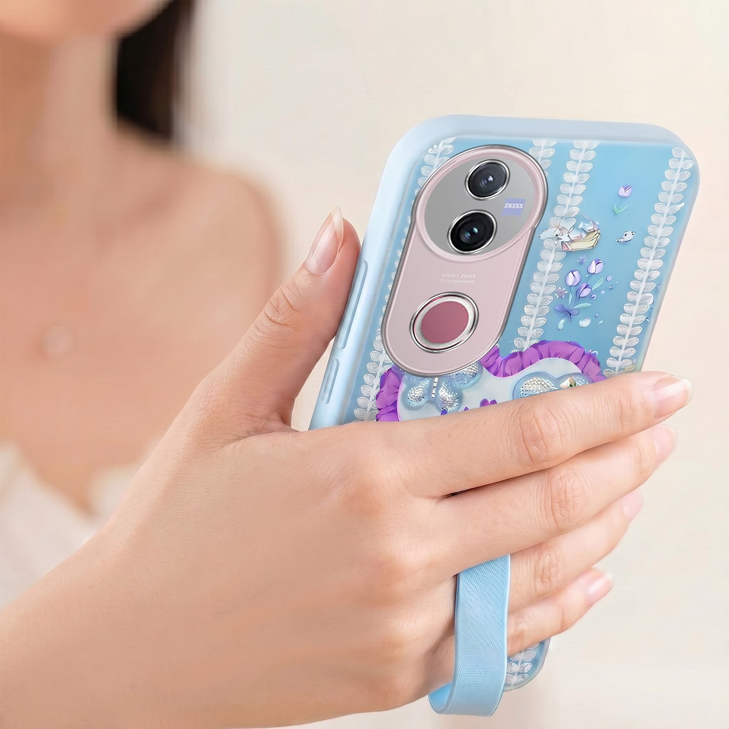 For Vivo V50 | Vivo V50e Back Cover Case (3D Cute Heart Strap Holder | Camera Protection | Designer Girls Print)