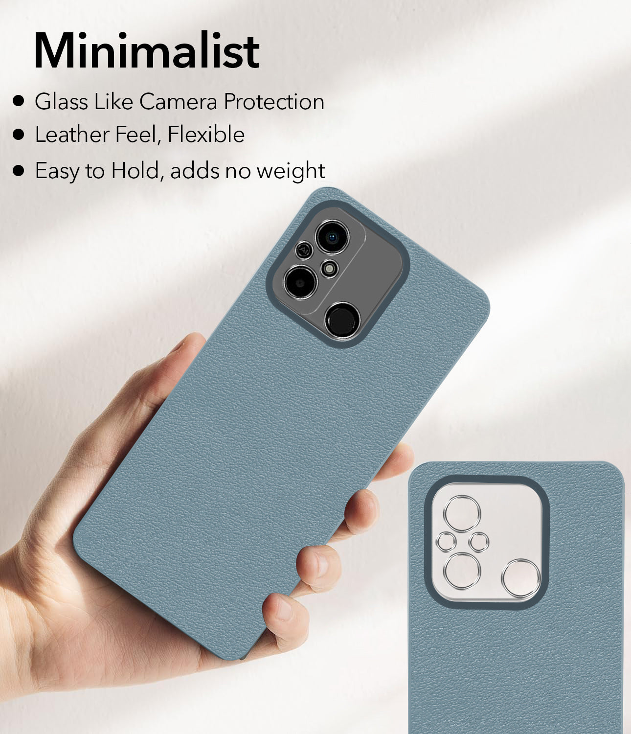 For Poco C55 Back Cover Case (Glass Like Camera Protection | Leather Feel | Minimalist Professional Grip)