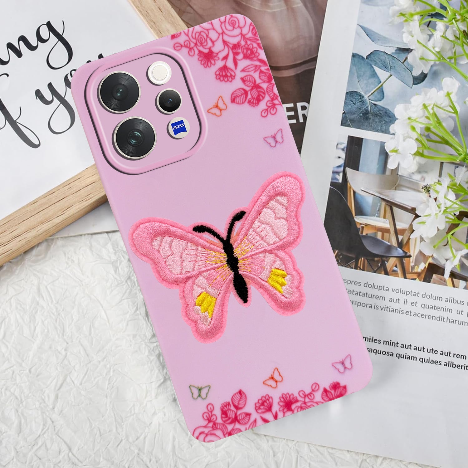 For Vivo V70 | Vivo V70 Elite 5G Back Cover Case (Soft Butterfly Embroidery | Women Teen Girls | Camera Protection| Matte Silicone)