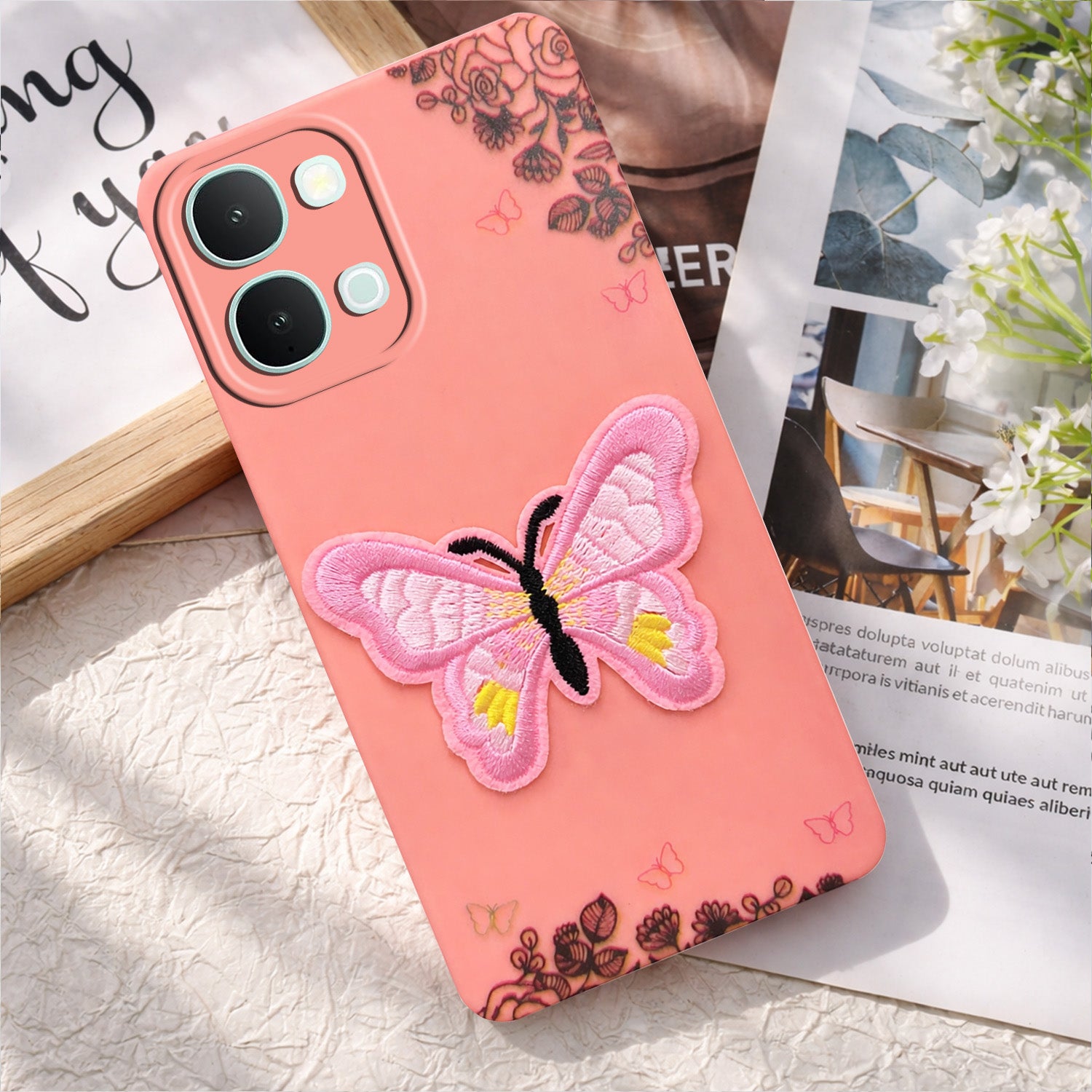 For Vivo iQOO Z11x 5G Back Cover Case (Soft Butterfly Embroidery | Women Teen Girls | Camera Protection| Matte Silicone)