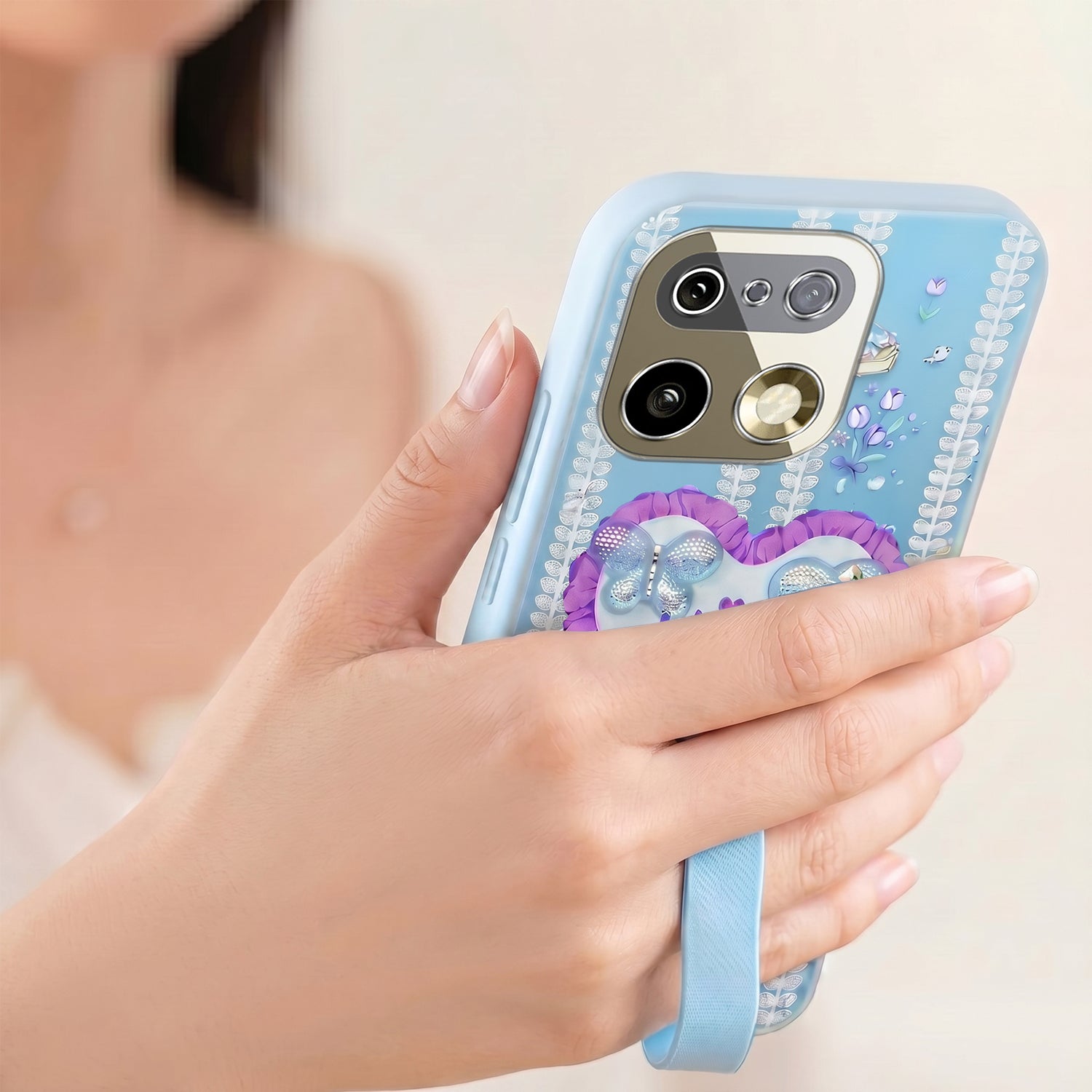 For Realme 16 Pro Plus 5G Back Cover Case (3D Cute Heart Strap Holder | Camera Protection | Designer Girls Print)