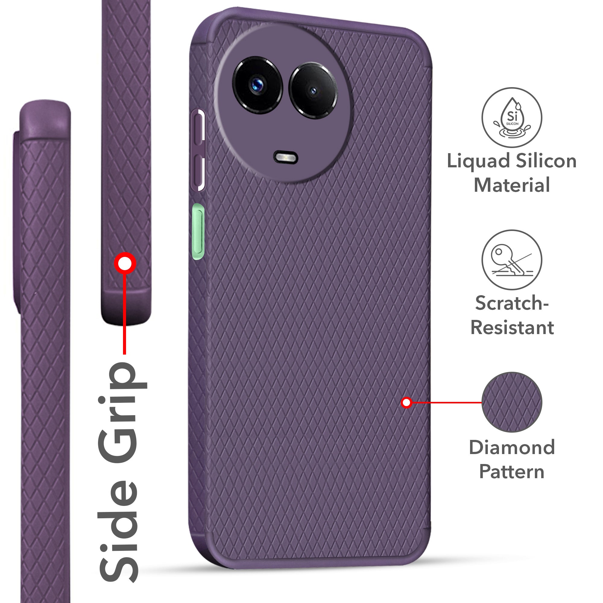 For Realme Narzo 60x Back Cover Case (Liquid Silicone | Side Grip | Camera Protection)