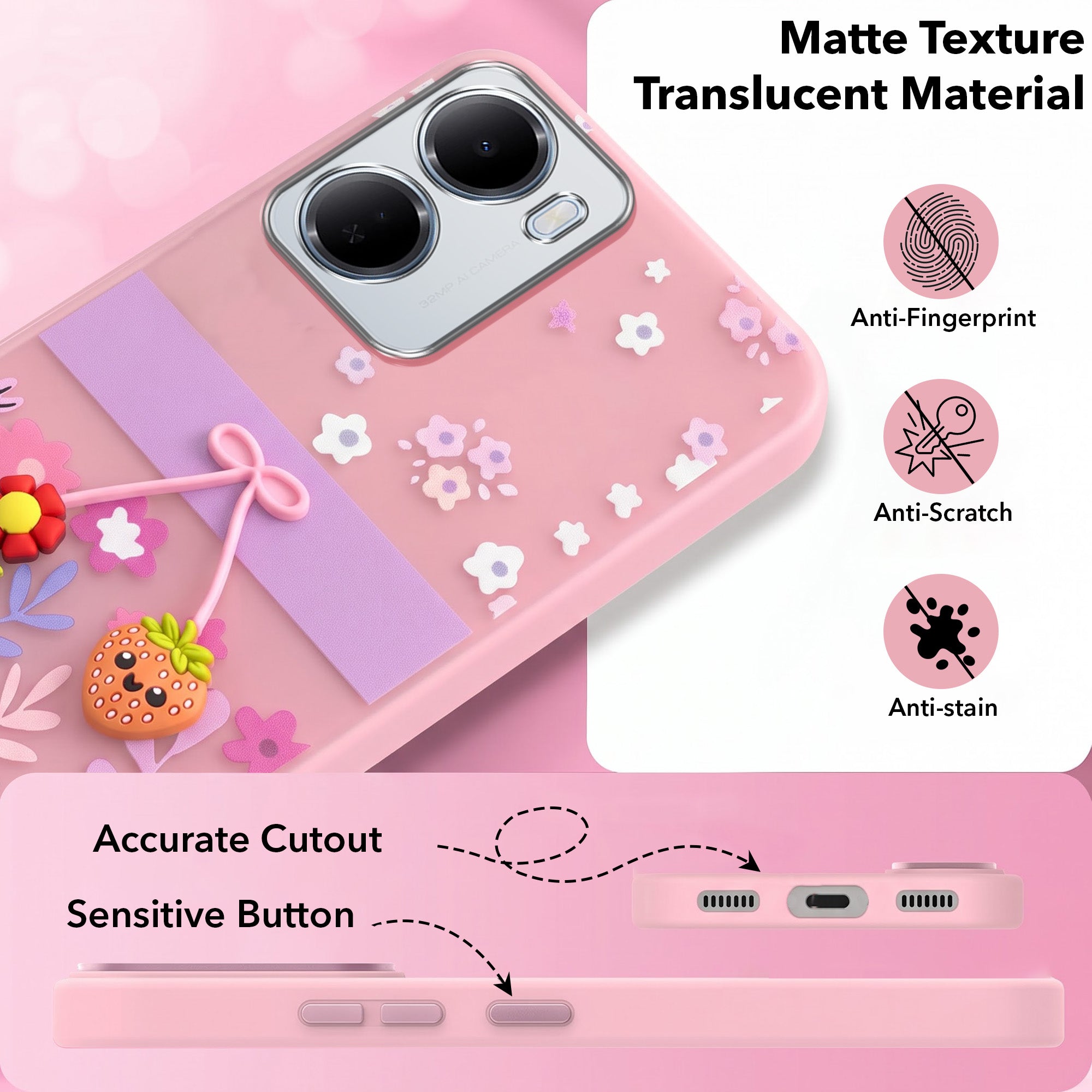 For Redmi 15A 5G Back Cover Case (3D Cute Cartoons | Hard Back Side Soft | Matte Premium Finish | HD Printing)