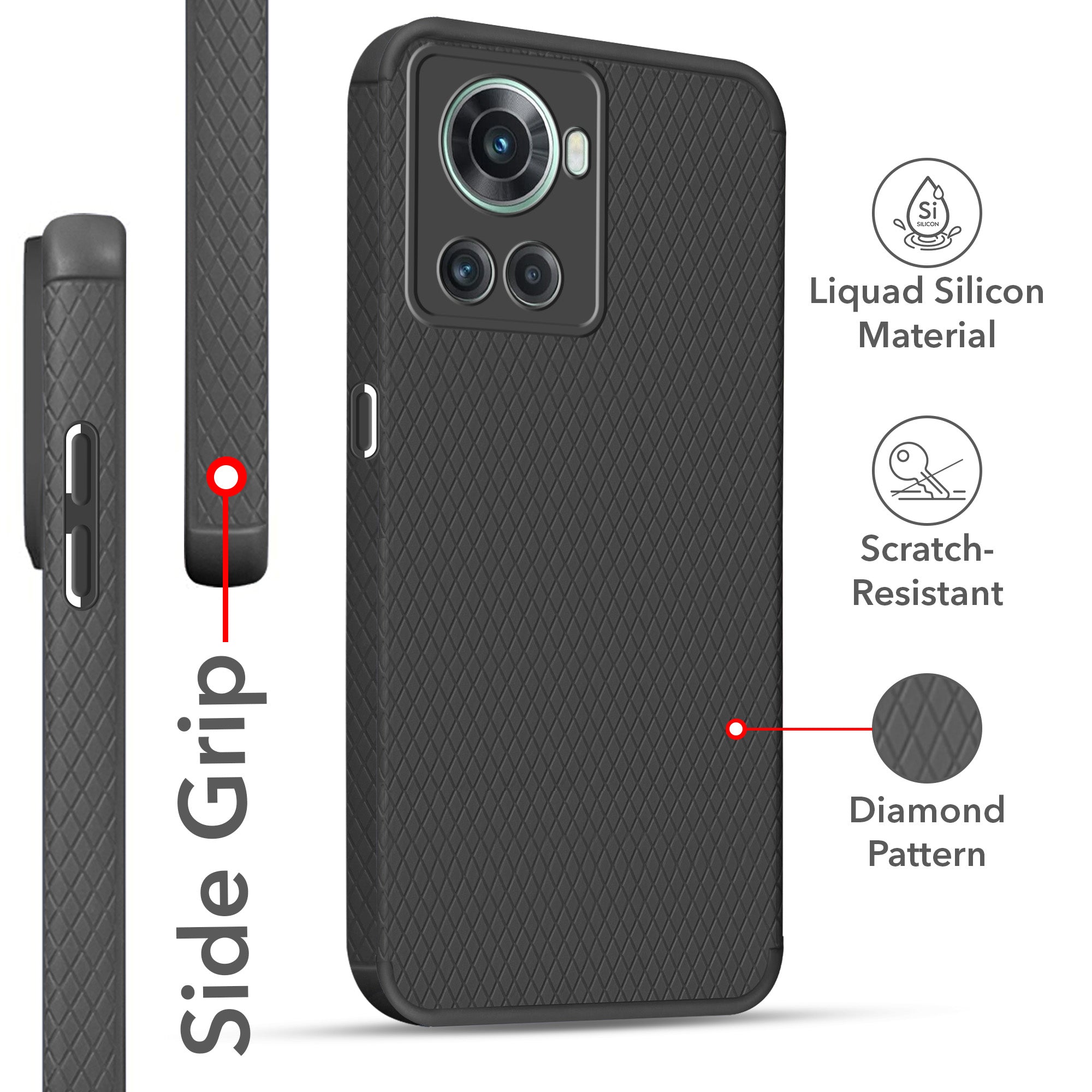 For OnePlus 10R Back Cover Case (Liquid Silicone | Side Grip | Camera Protection)