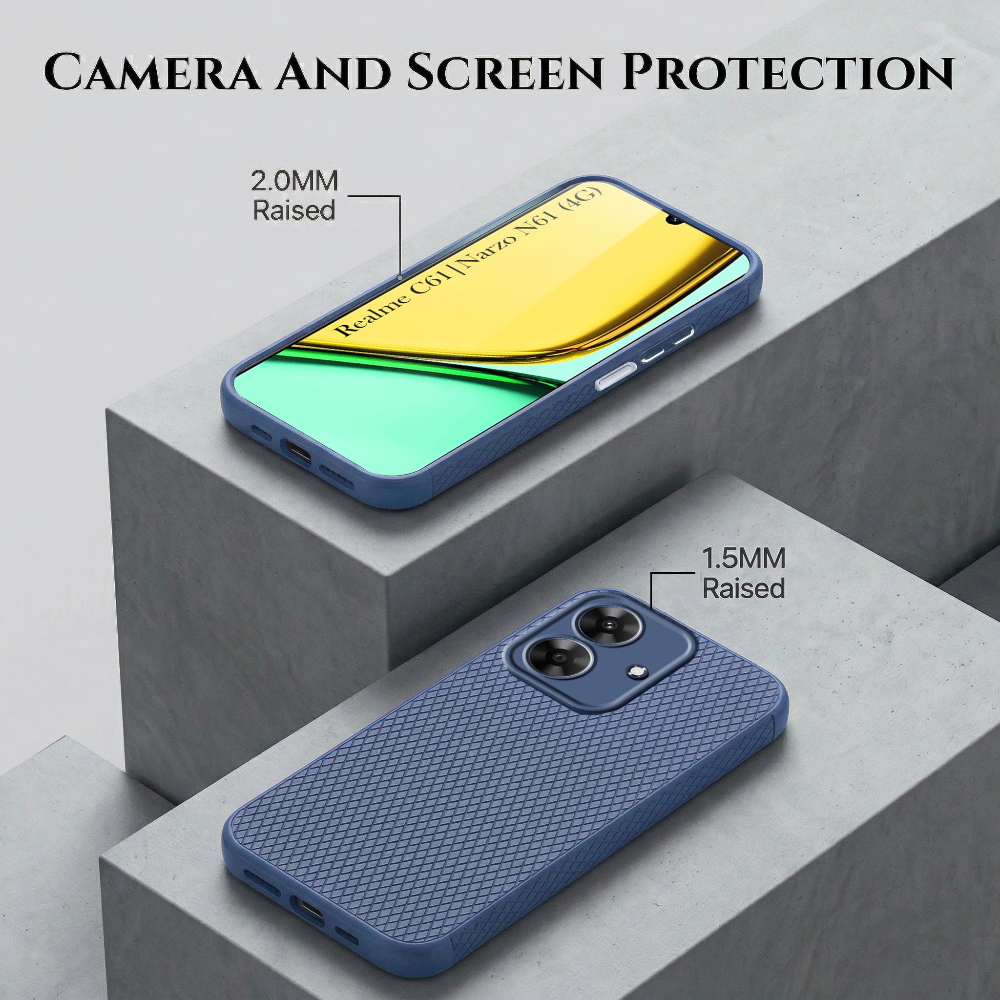 For Realme C61 | Realme Narzo N61 Combo with Back Cover and 9H Tempered Glass (Liquid Silicone | Camera Protection | Oleophobic Coating Screen Glass)