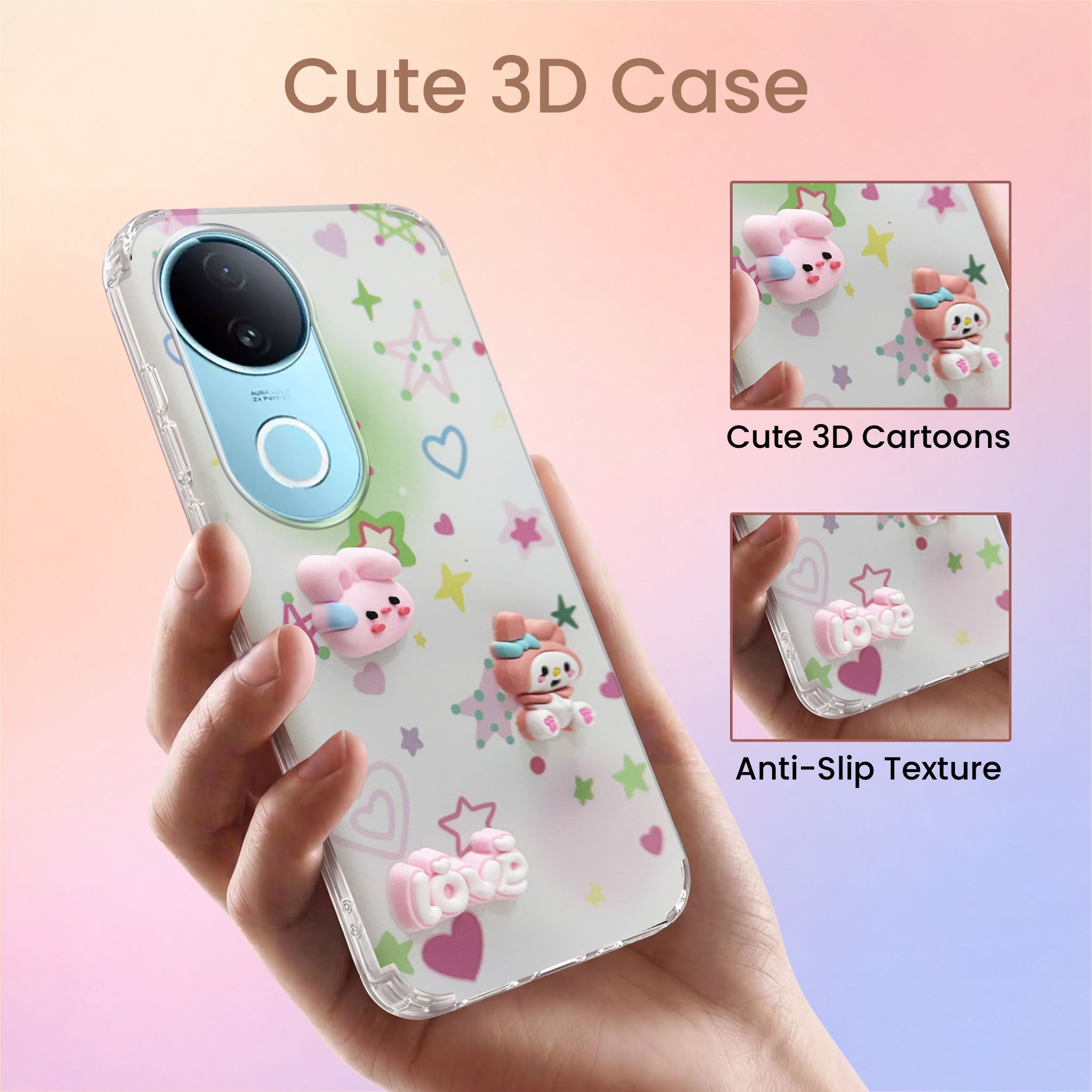 For Vivo iQOO Z10R Back Cover Case (3D Cute Cartoons | Hard Back Side Soft | Matte Premium Finish | HD Printing)