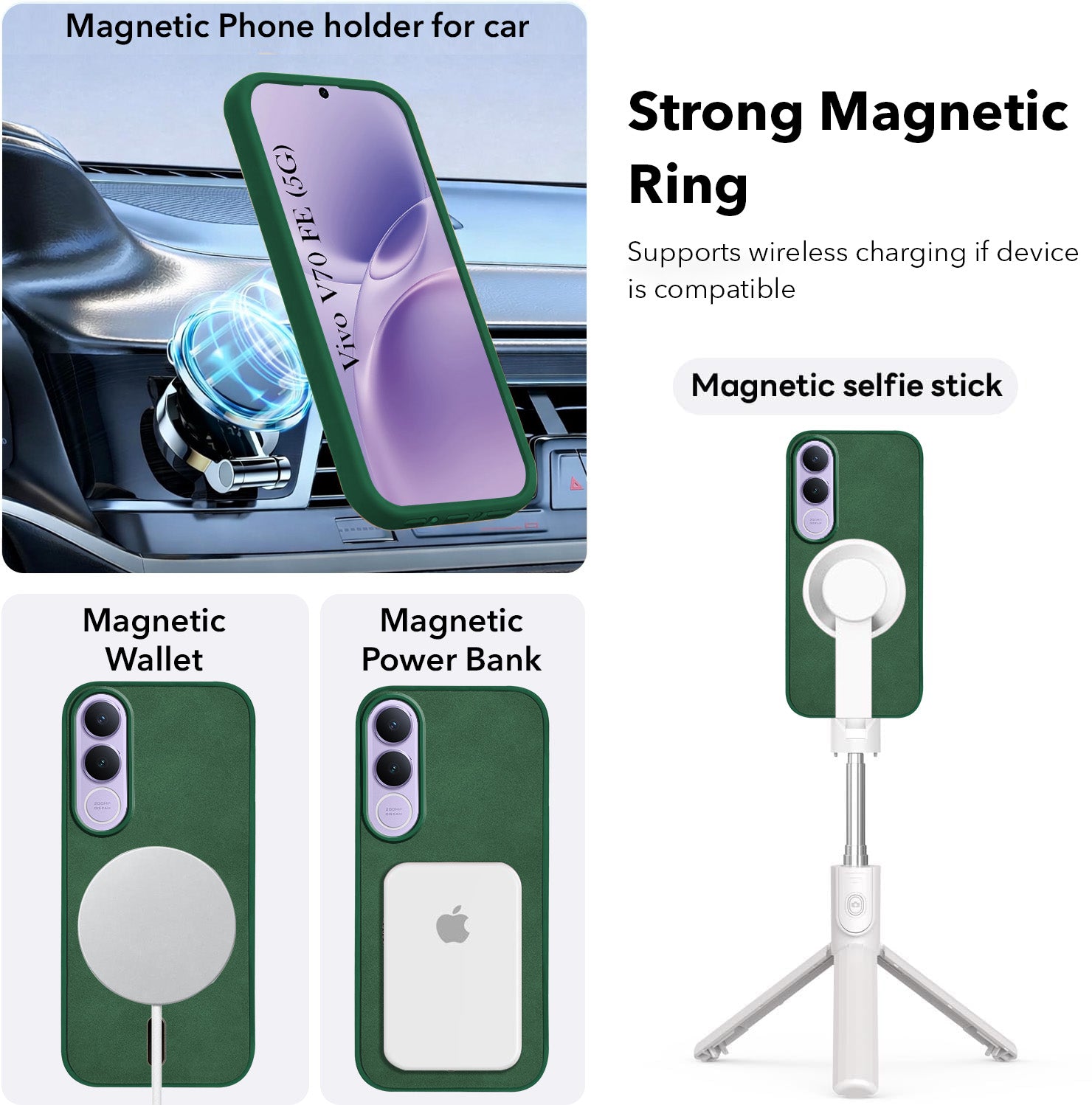 For Vivo V70 FE 5G Back Cover Case Leather Finish (MagSafe Compatible Wireless Charging | Soft Touch | Camera Bump Protection)
